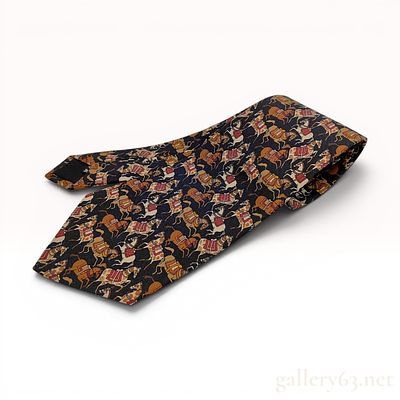 Salvatore Ferragamo Silk Necktie with Equestrian Horse Motif. A designer silk necktie by 