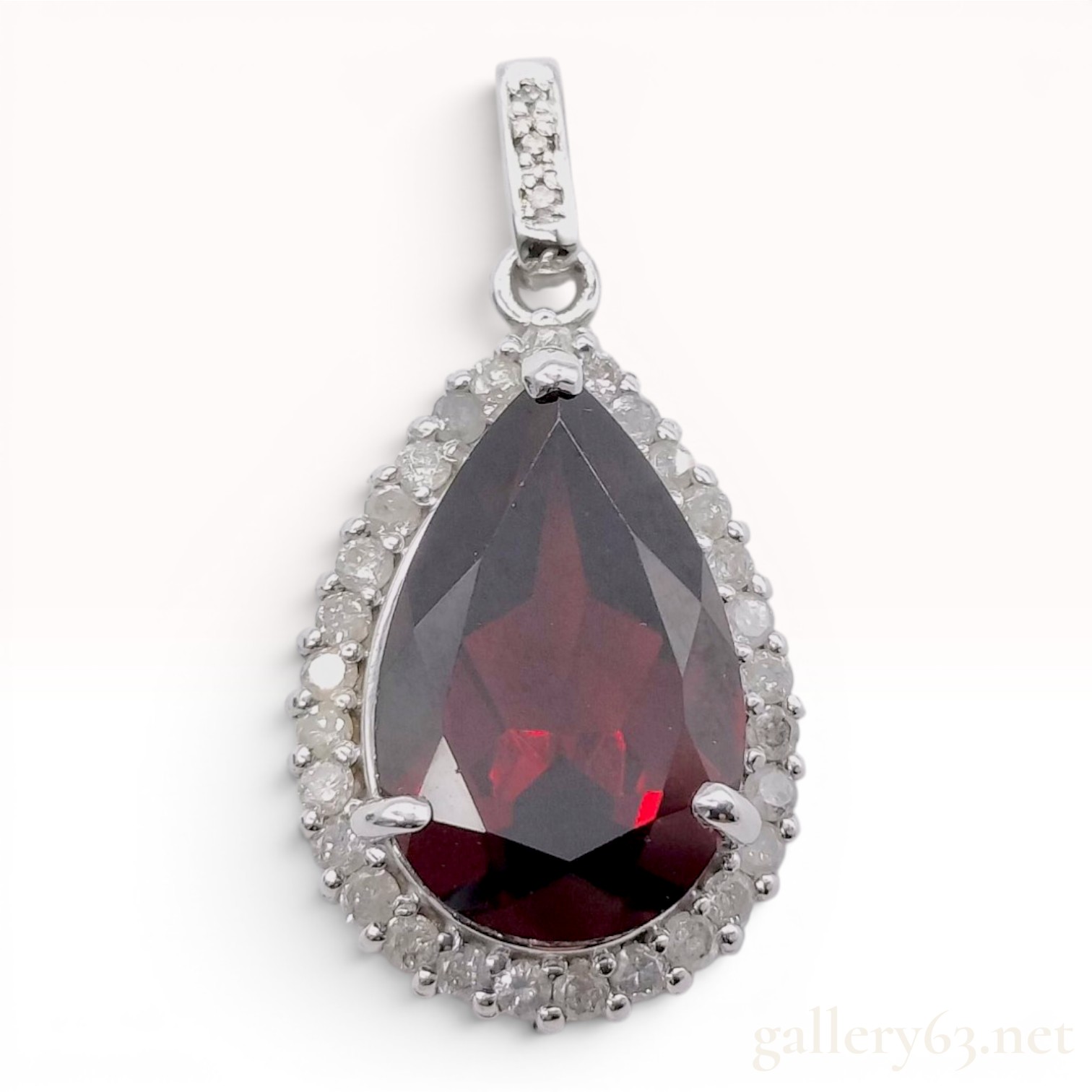 14K White Gold Pear-Cut Garnet and Diamond Halo Pendant