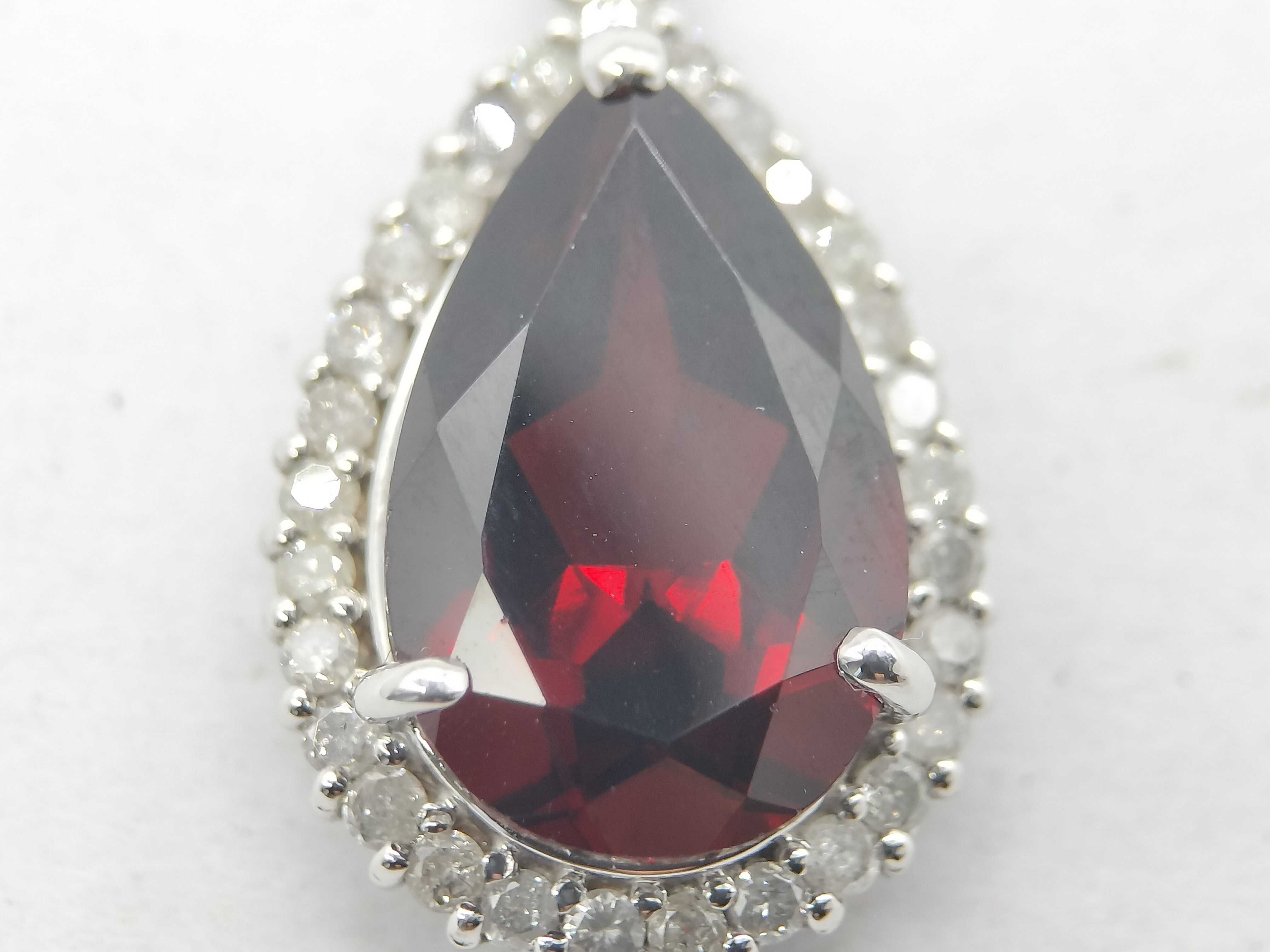 14K White Gold Pear-Cut Garnet and Diamond Halo Pendant