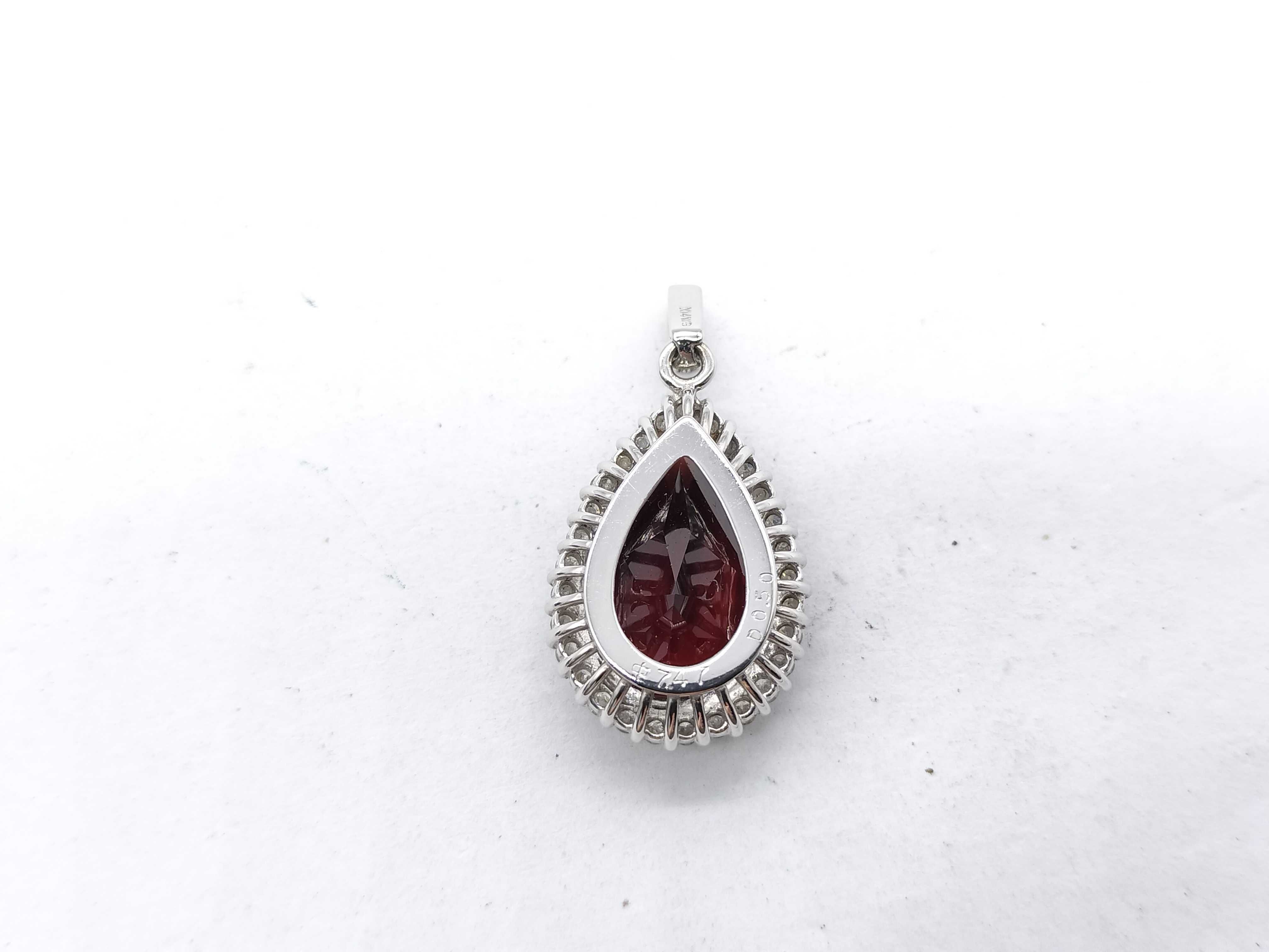 14K White Gold Pear-Cut Garnet and Diamond Halo Pendant