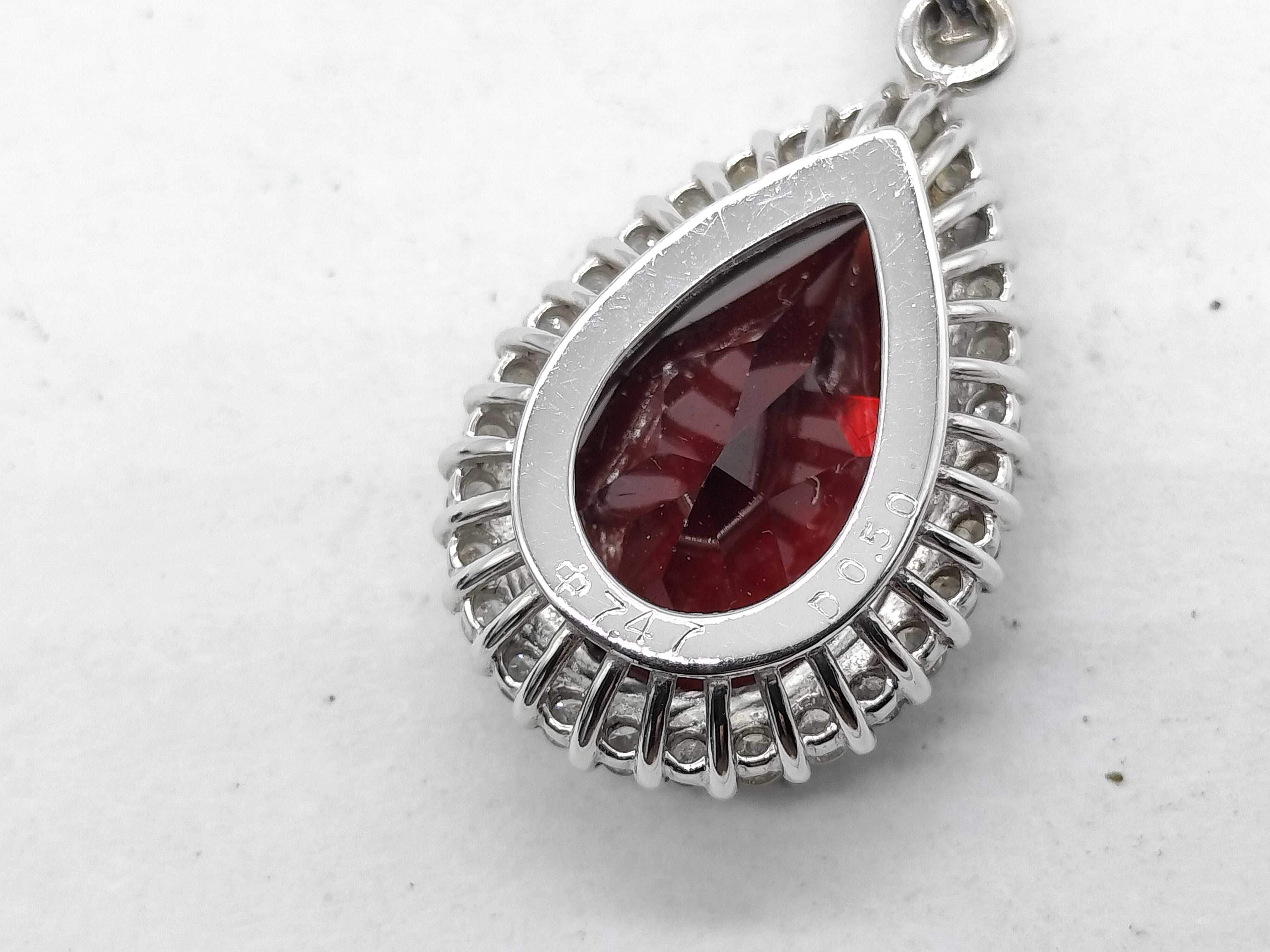 14K White Gold Pear-Cut Garnet and Diamond Halo Pendant