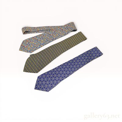 Group of Three Hermes Silk Neckties. A collection of three 100% silk neckties by Hermes, Paris. 