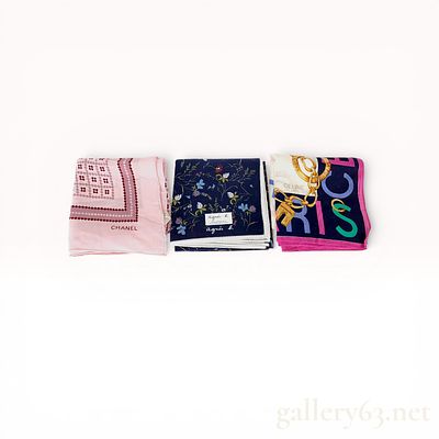 A Trio of Designer Scarves and Handkerchiefs by Chanel, agnes b., and Celine. A trio of designer 
