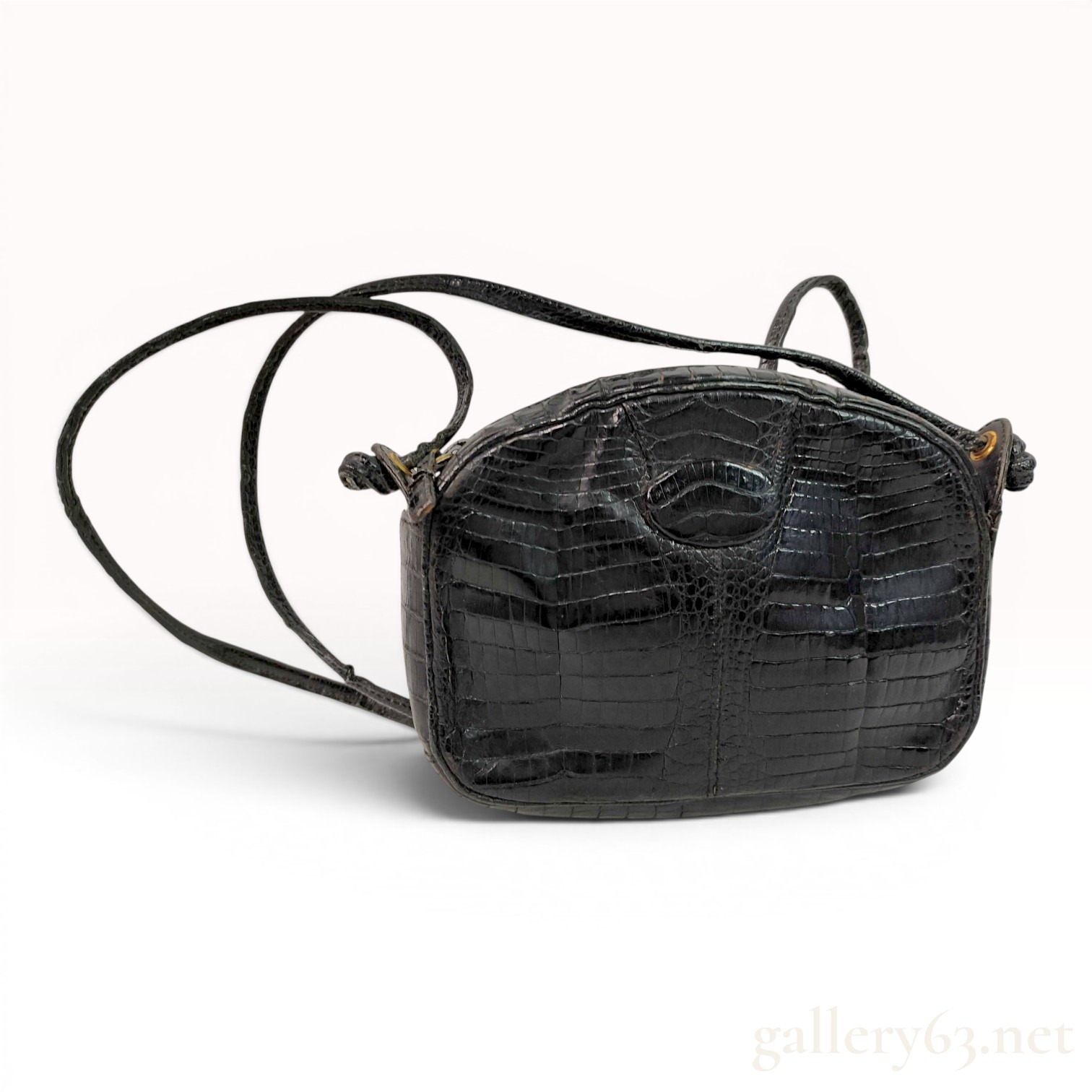 Bally Vintage Black Crocodile Skin Shoulder Bag