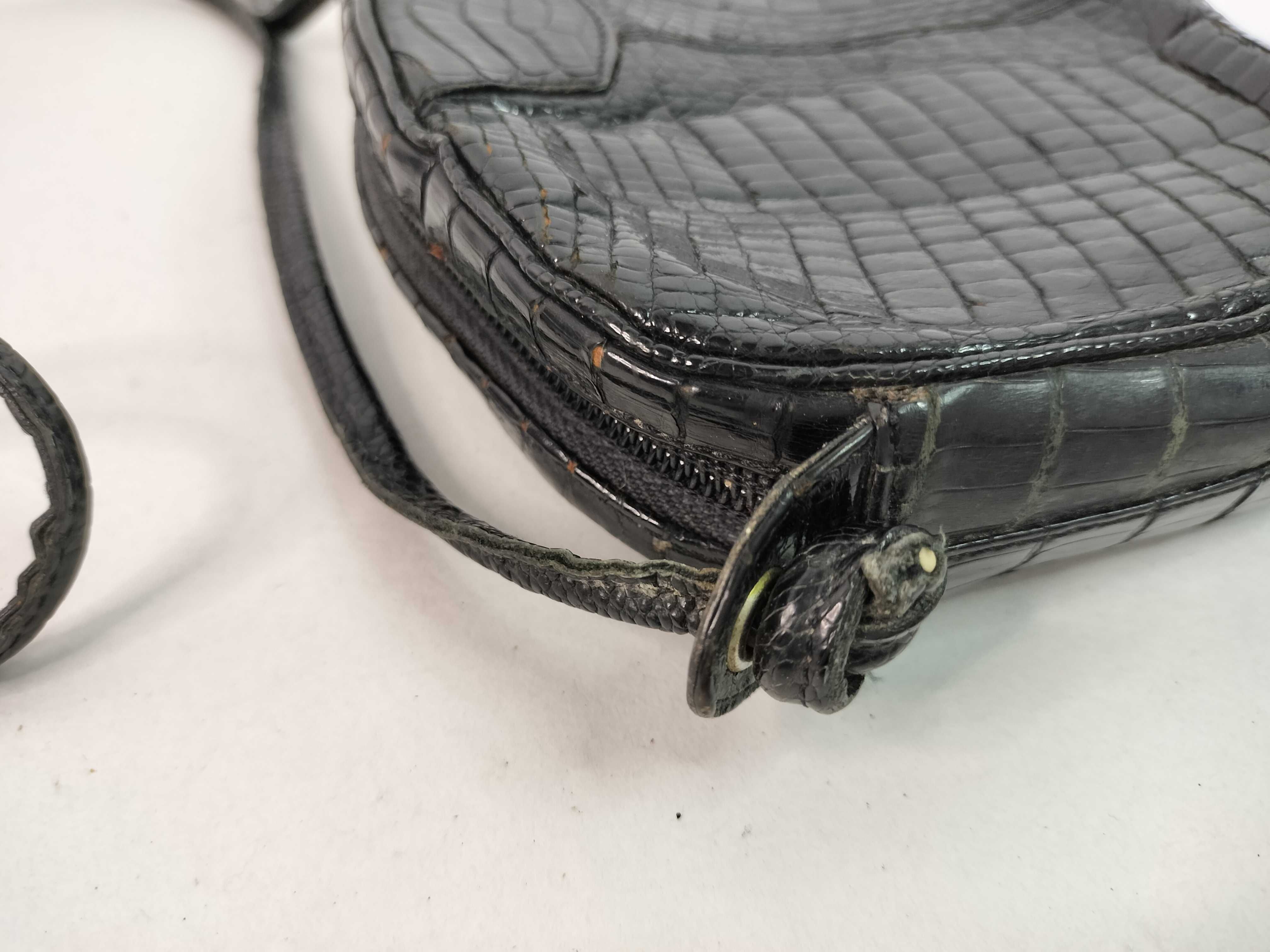 Bally Vintage Black Crocodile Skin Shoulder Bag