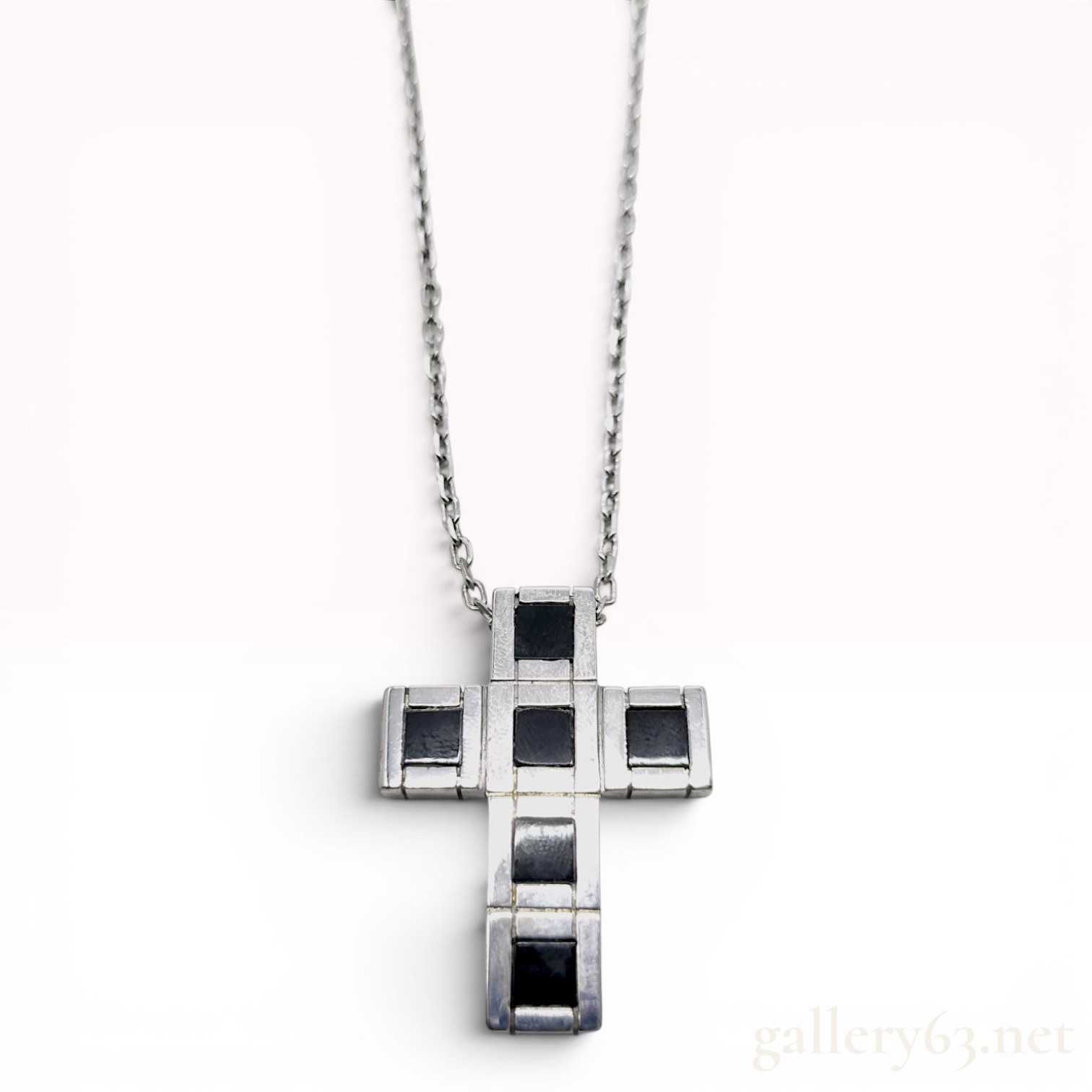 Damiani Justman Sterling Silver and Onyx Cross Pendant Necklace