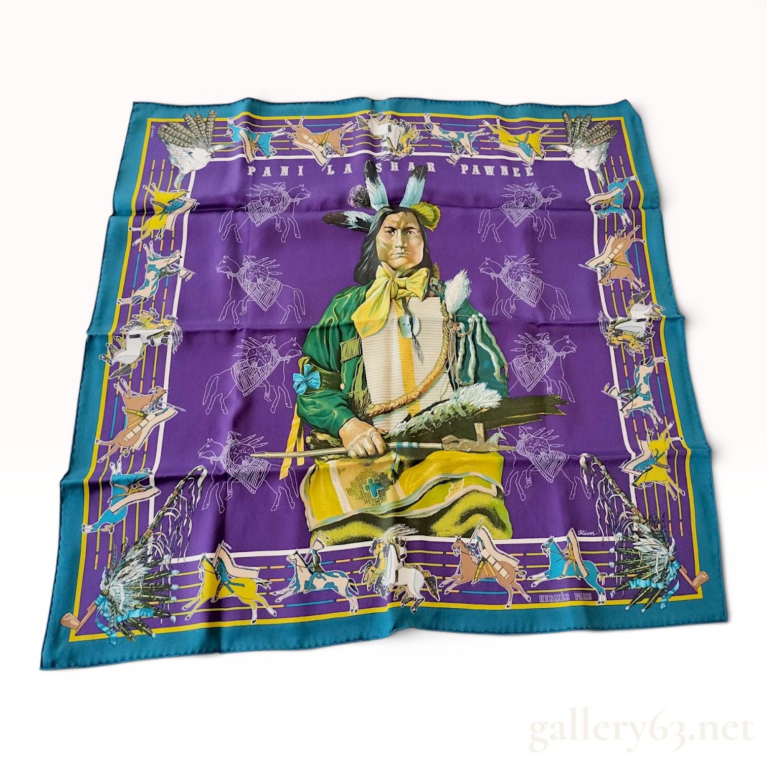Hermes Pani La Shar Pawnee Silk Scarf by Kermit Oliver 70cm
