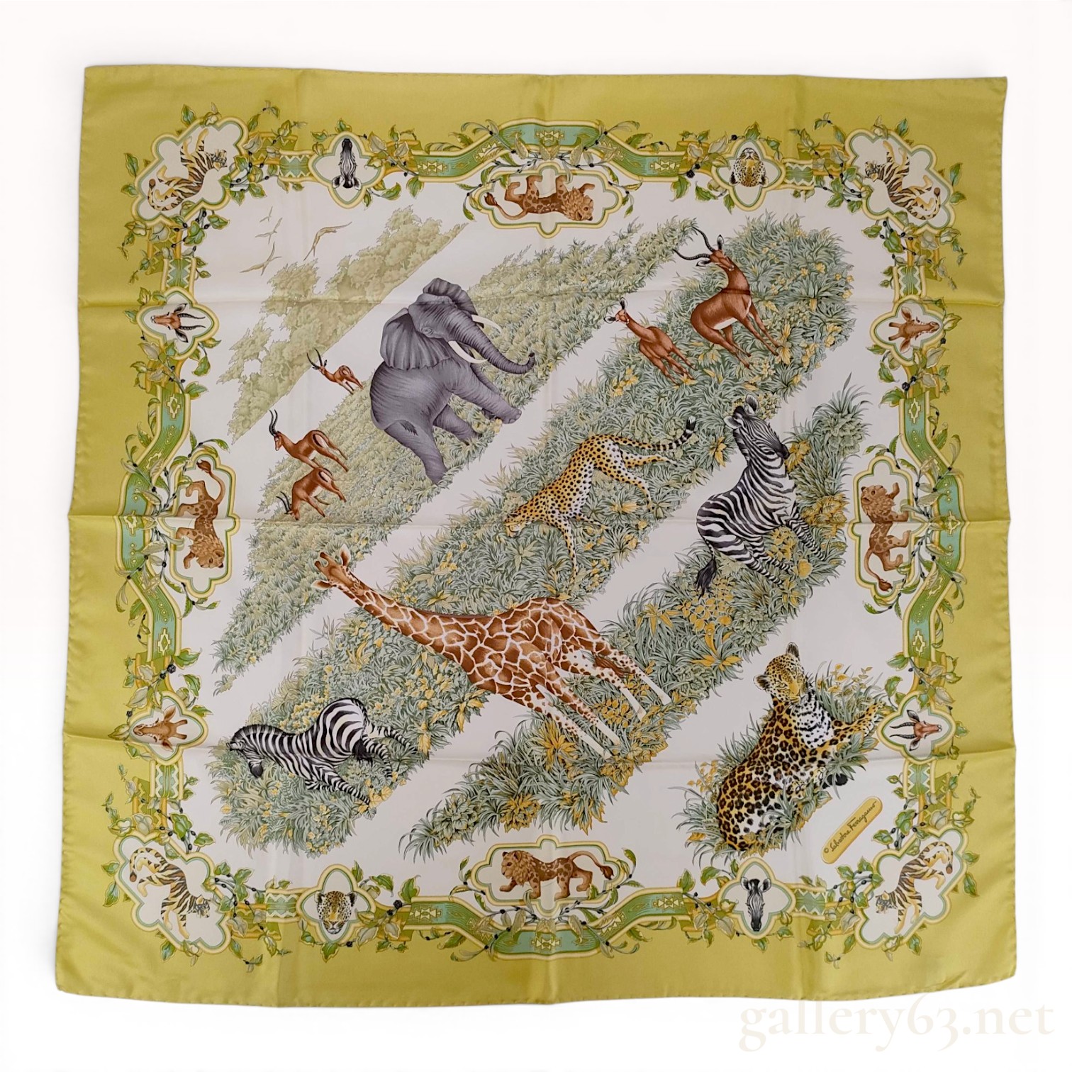 Salvatore Ferragamo African Safari Motif Silk Scarf