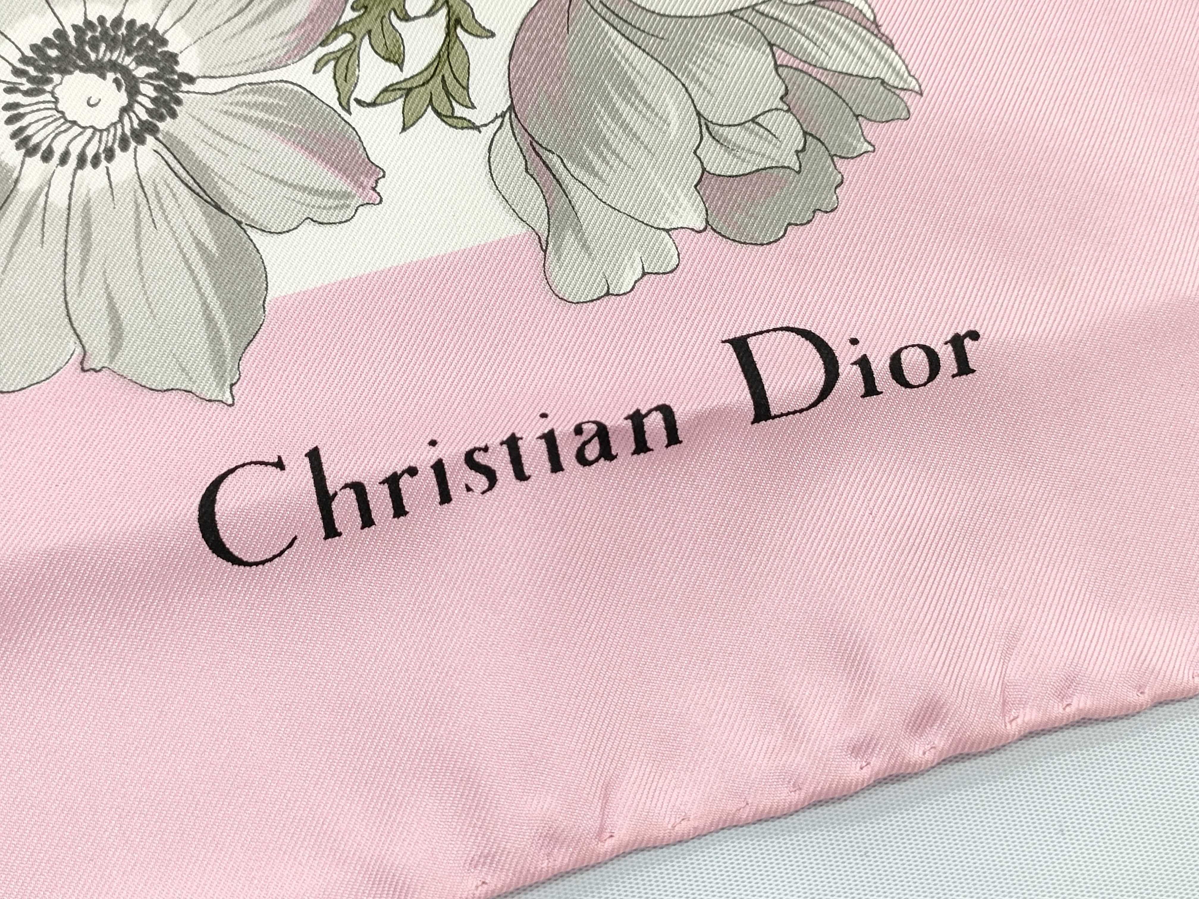 Christian Dior Vintage Floral Silk Scarf with Pink Border