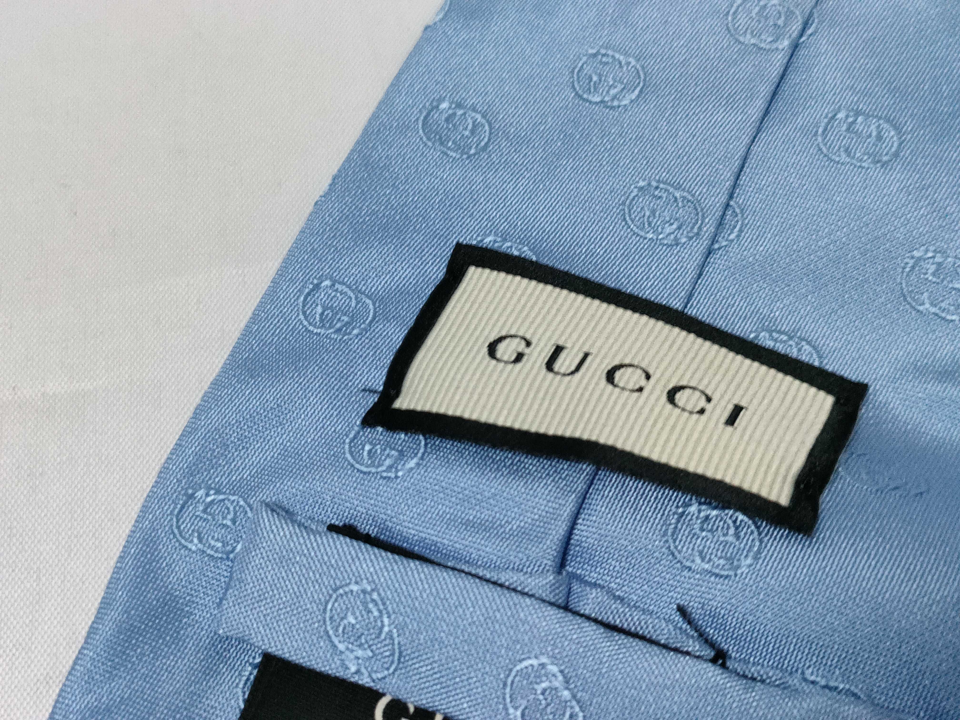 Gucci Light Blue Silk Interlocking GG Jacquard Necktie