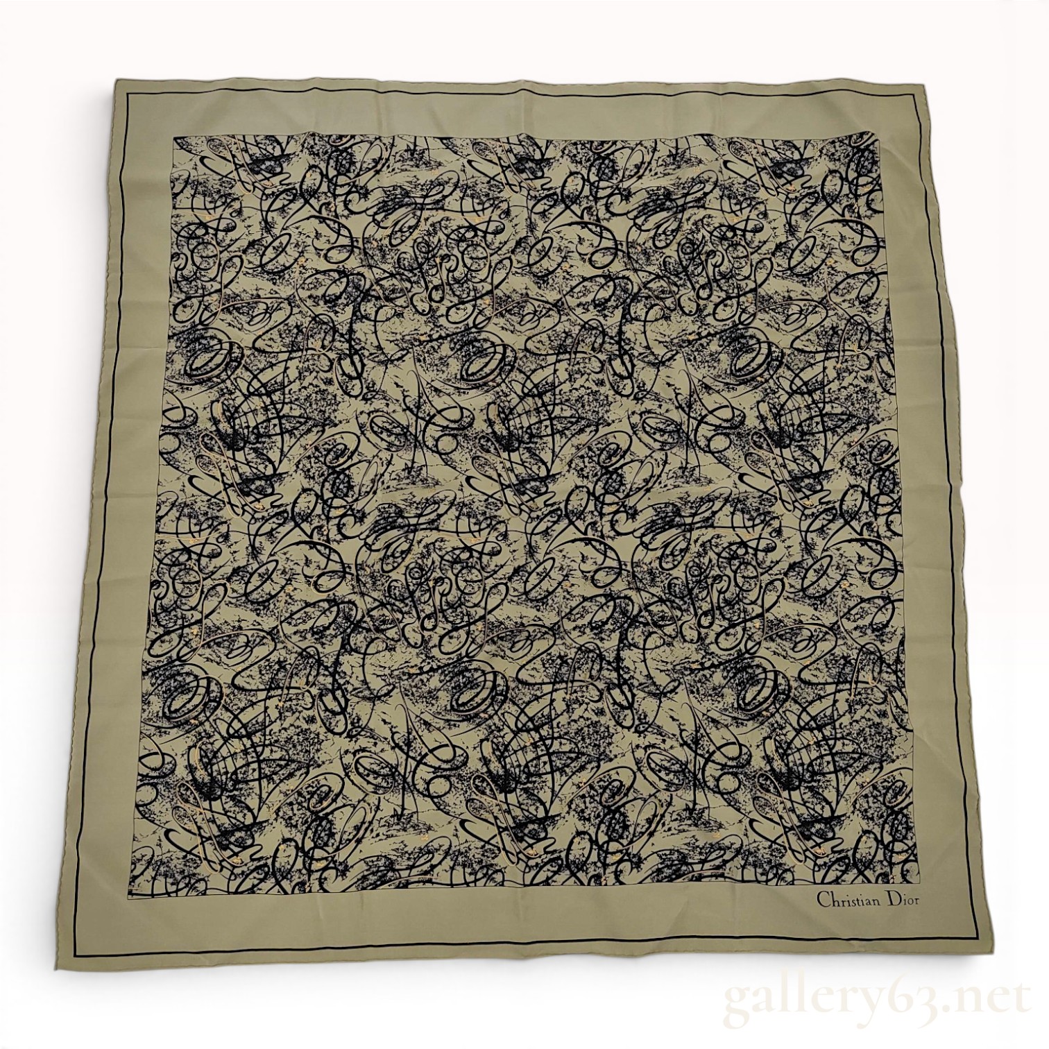 Christian Dior Square Silk Scarf with Abstract Calligraphic Pattern
