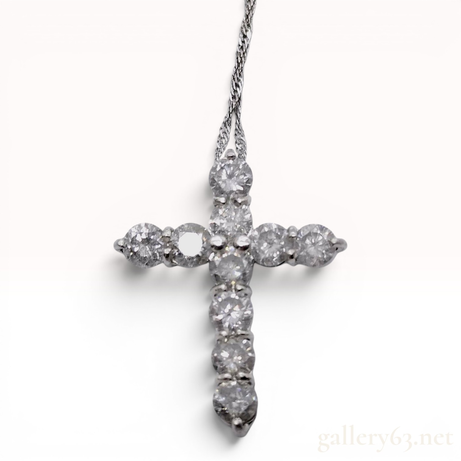 Diamond Cross Pendant and Singapore Chain in Pt1000 Platinum