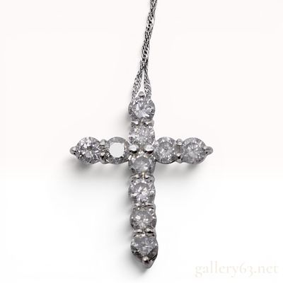 Diamond Cross Pendant and Singapore Chain in Pt1000 Platinum. This jewelry item consists of a 