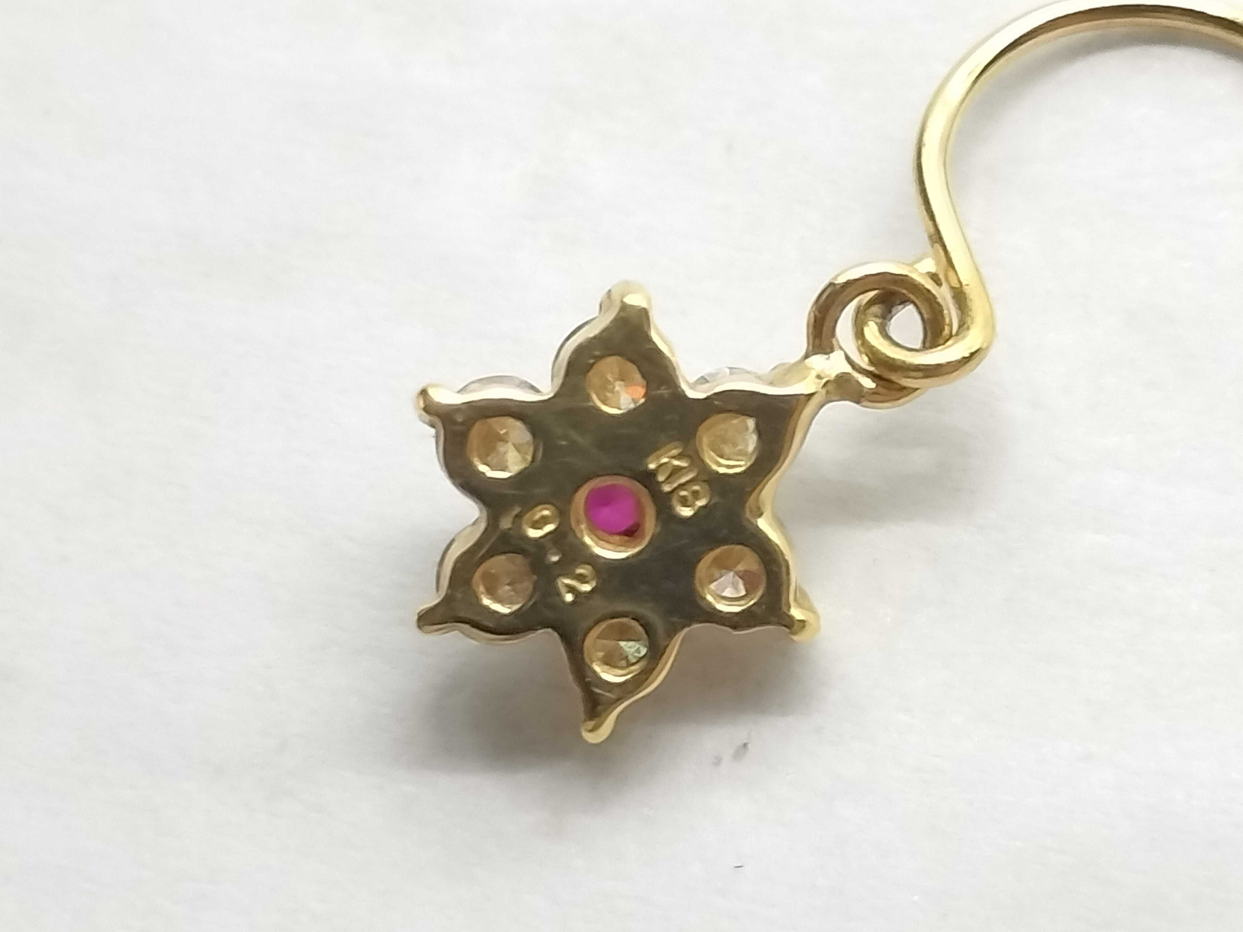 A Pair of 18 Karat Yellow Gold Ruby and Diamond Floral Cluster Drop Earrings