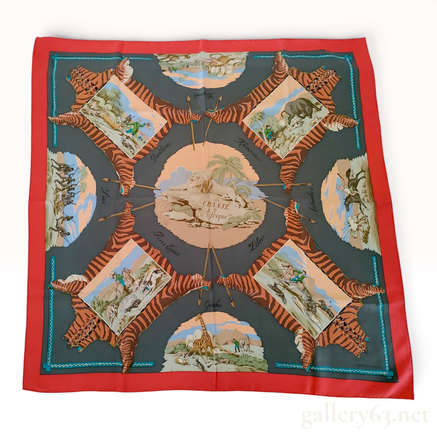 Hermes Silk Scarf La Chasse en Afrique by Robert Dallet