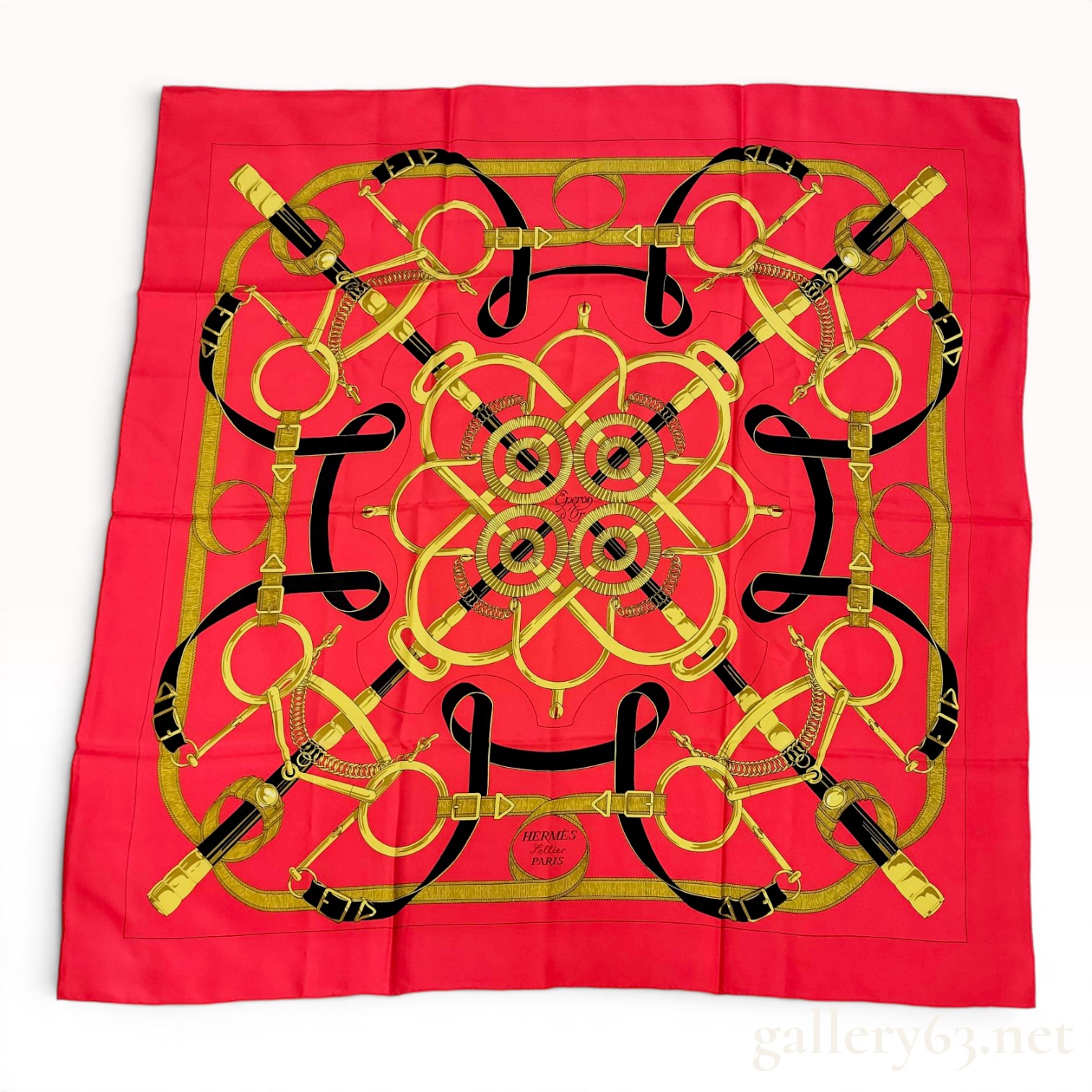 Hermes Eperon d'Or 90cm Silk Scarf in Red and Gold