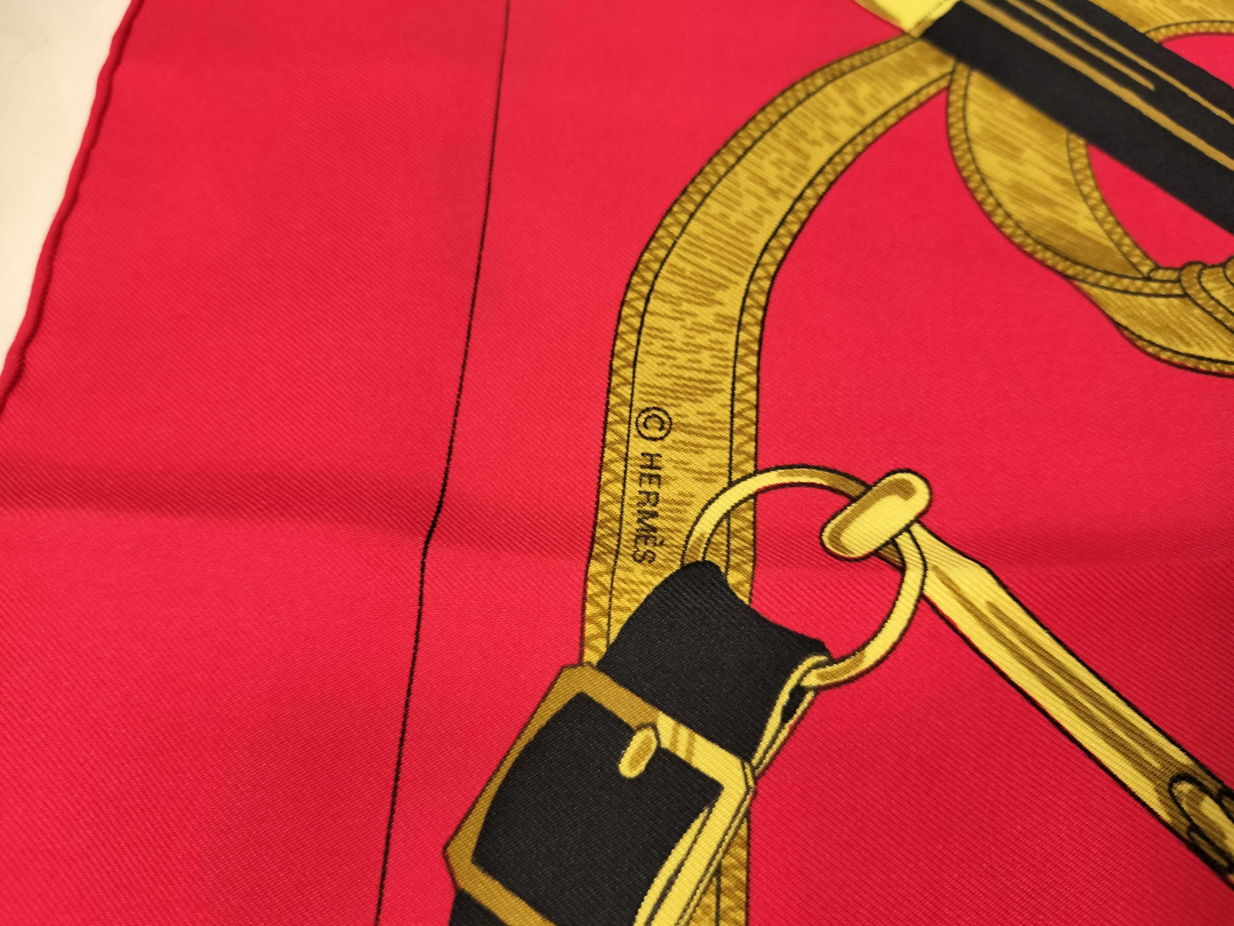 Hermes Eperon d'Or 90cm Silk Scarf in Red and Gold
