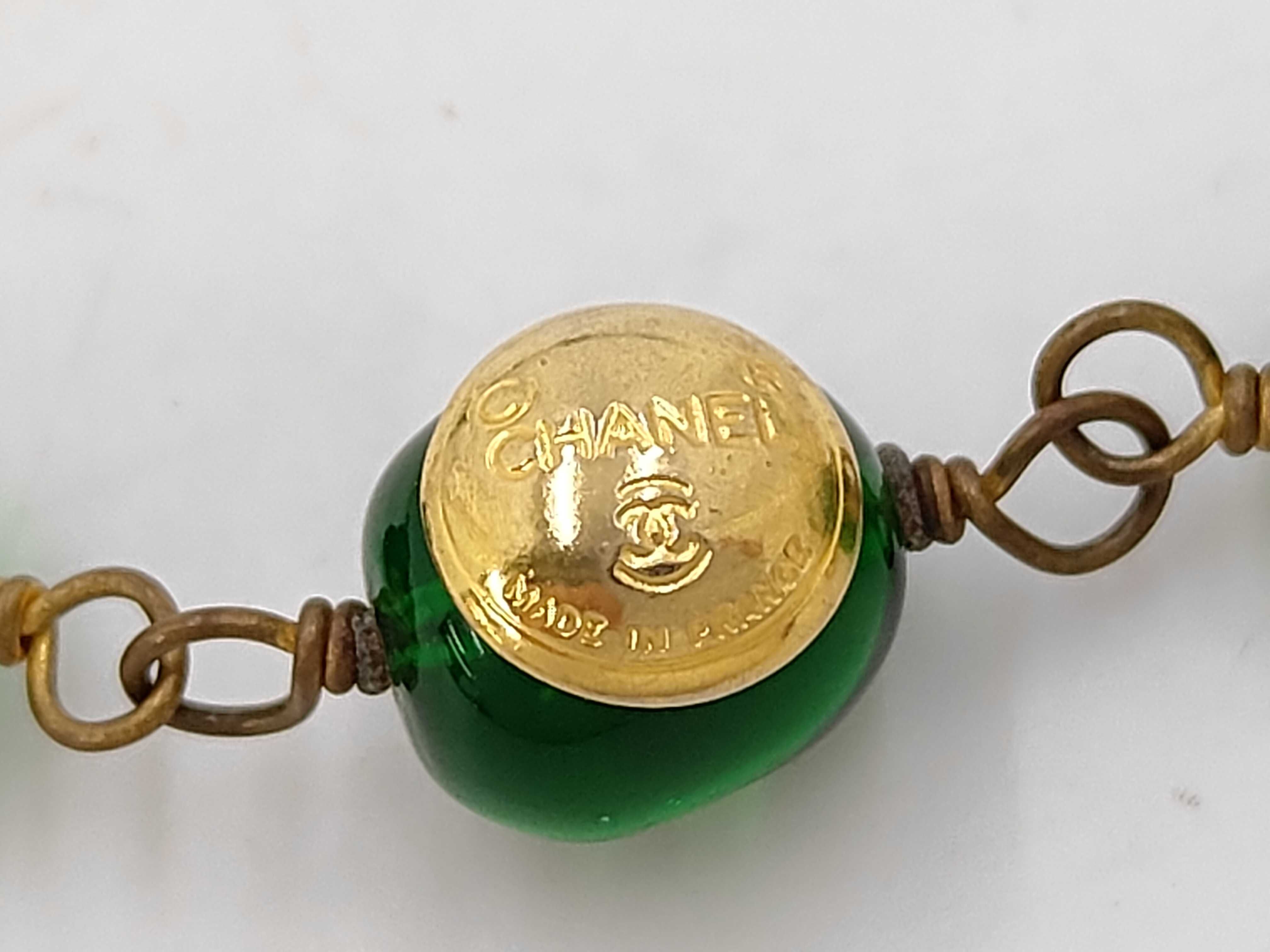 An Important Chanel Vintage Gold Plated and Green Gripoix Glass Bead Sautoir Necklace