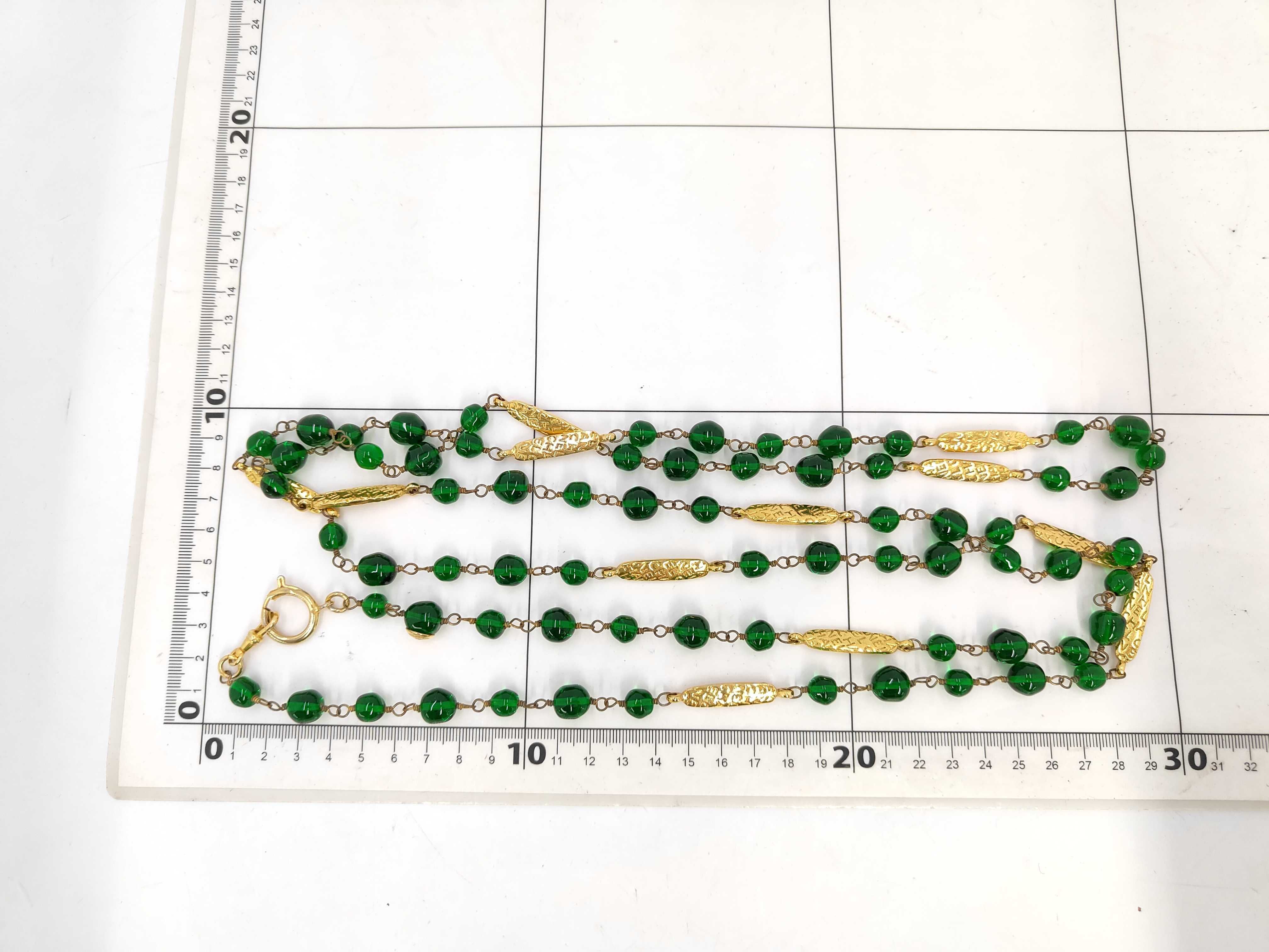 An Important Chanel Vintage Gold Plated and Green Gripoix Glass Bead Sautoir Necklace