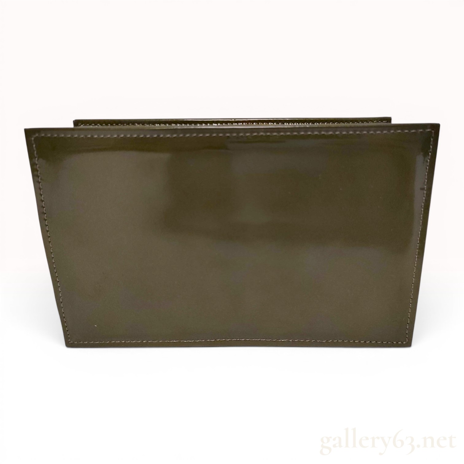 Issey Miyake Olive Green Patent Leather Structured Pouch