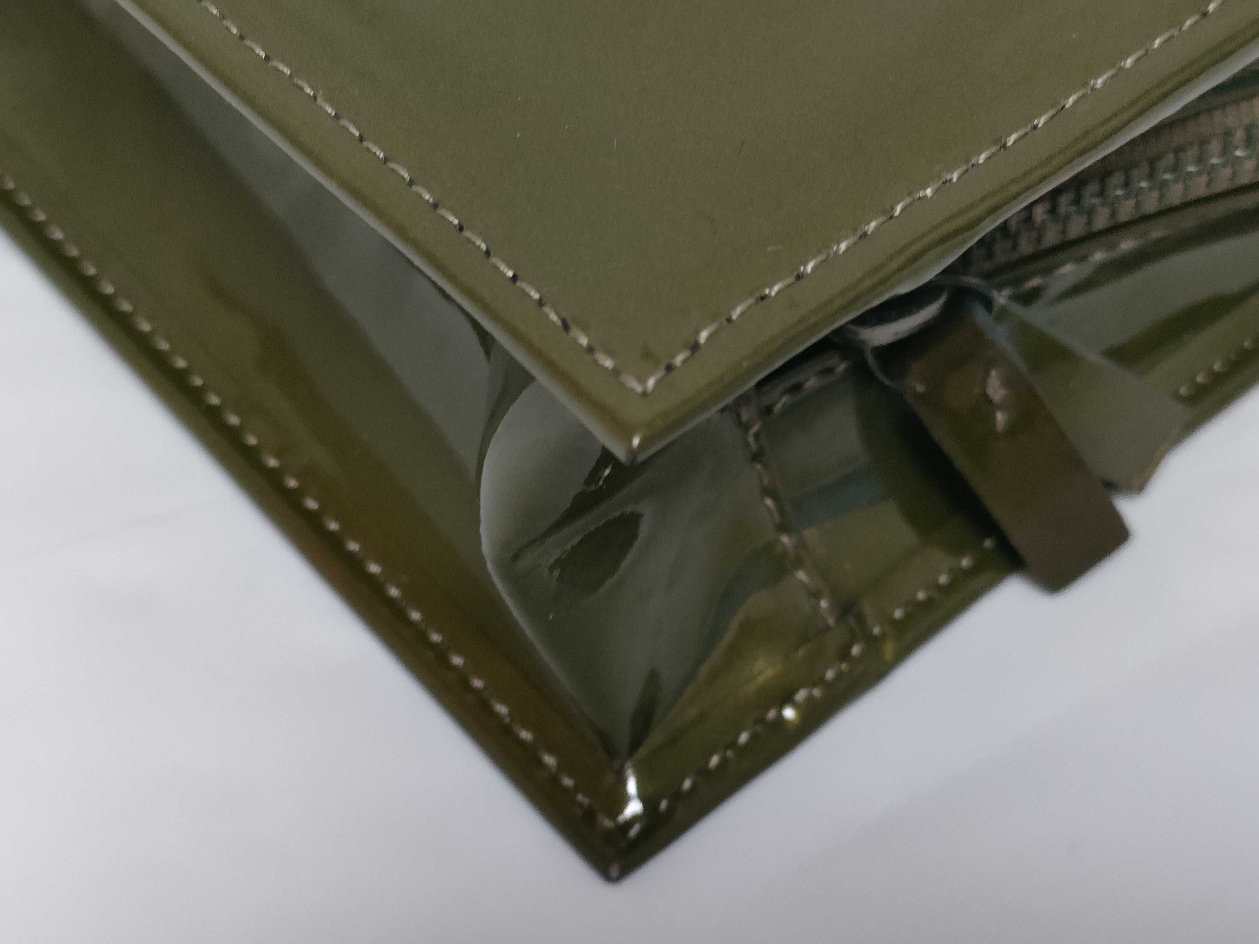 Issey Miyake Olive Green Patent Leather Structured Pouch