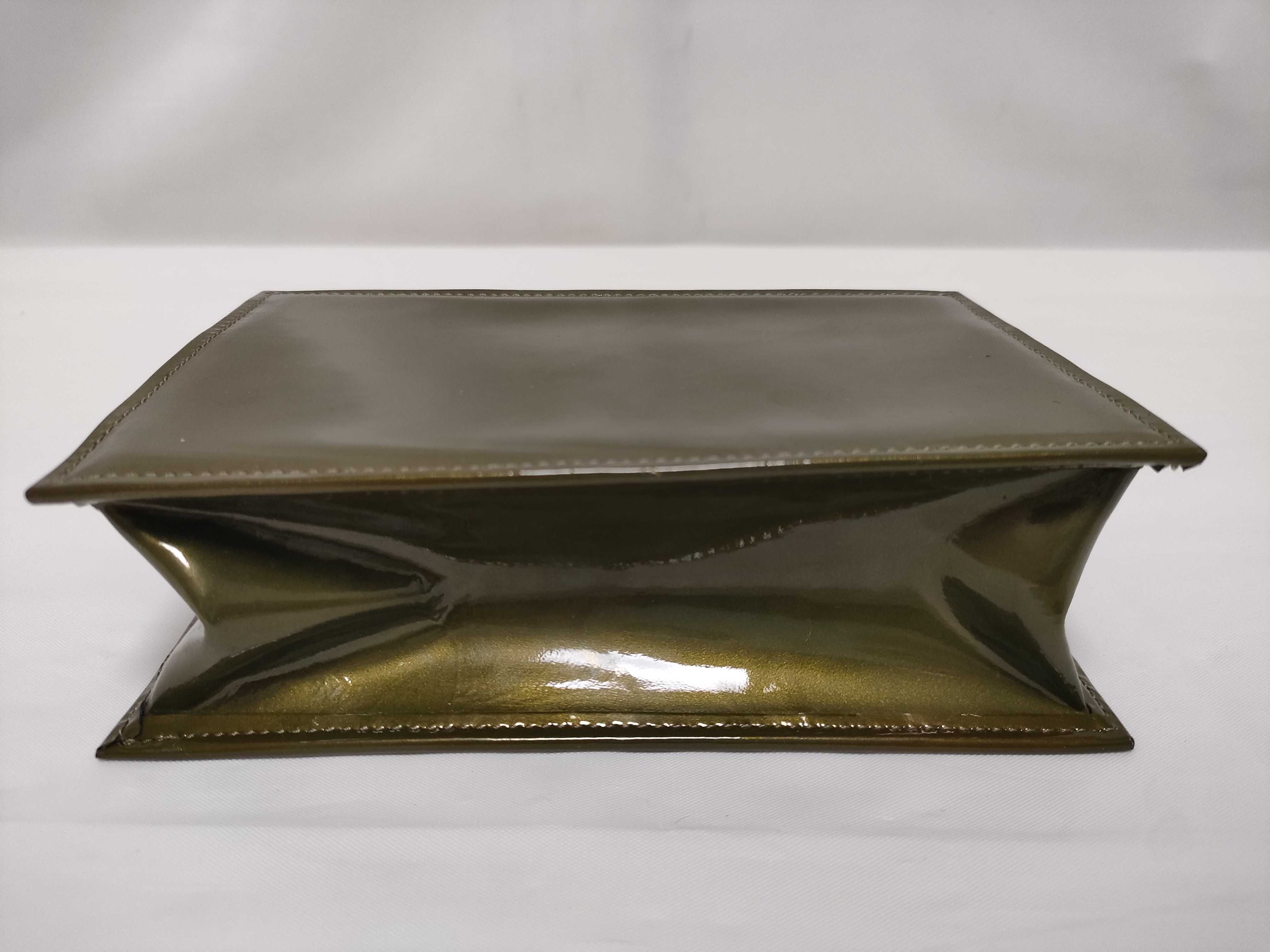 Issey Miyake Olive Green Patent Leather Structured Pouch