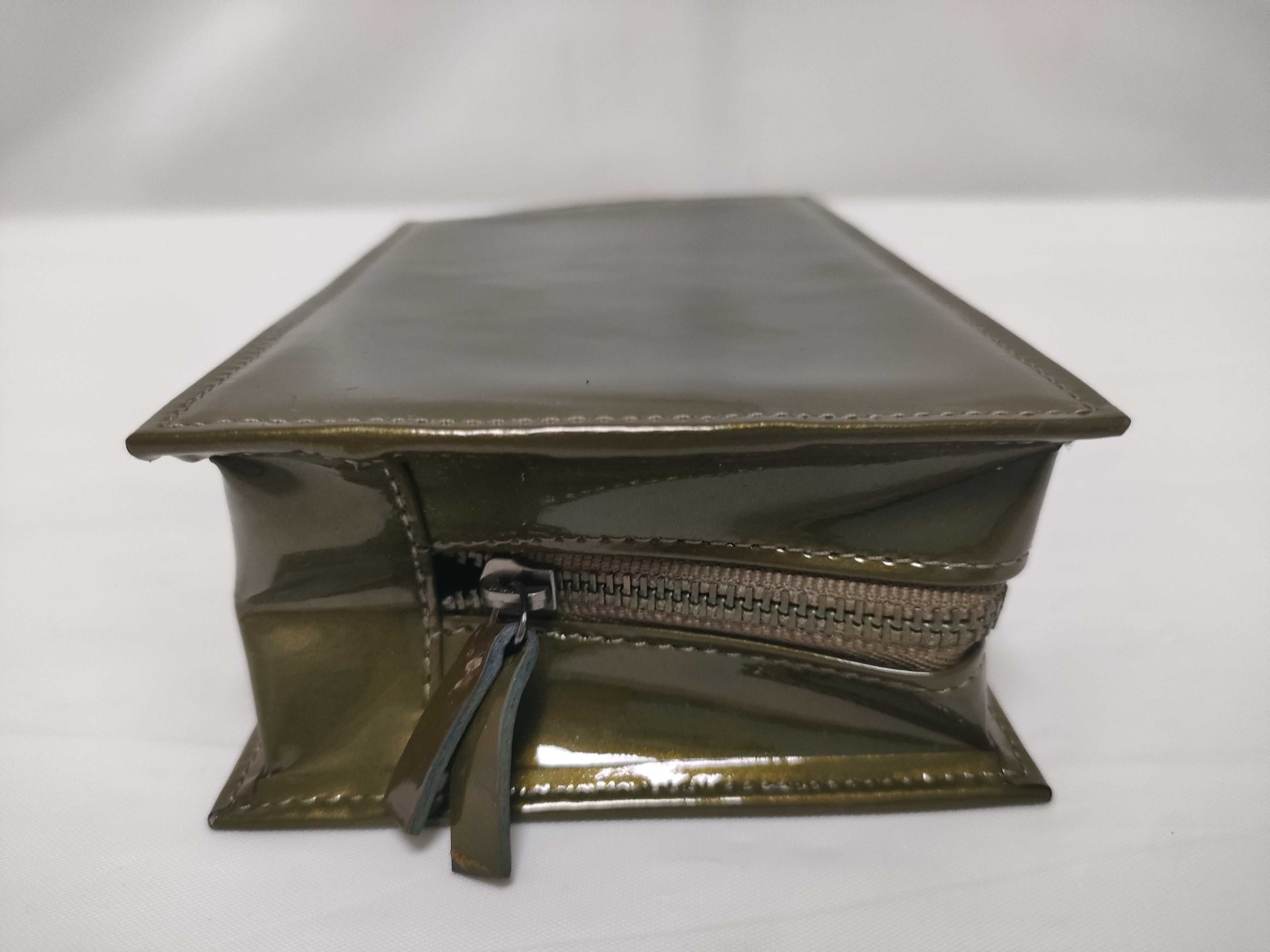 Issey Miyake Olive Green Patent Leather Structured Pouch