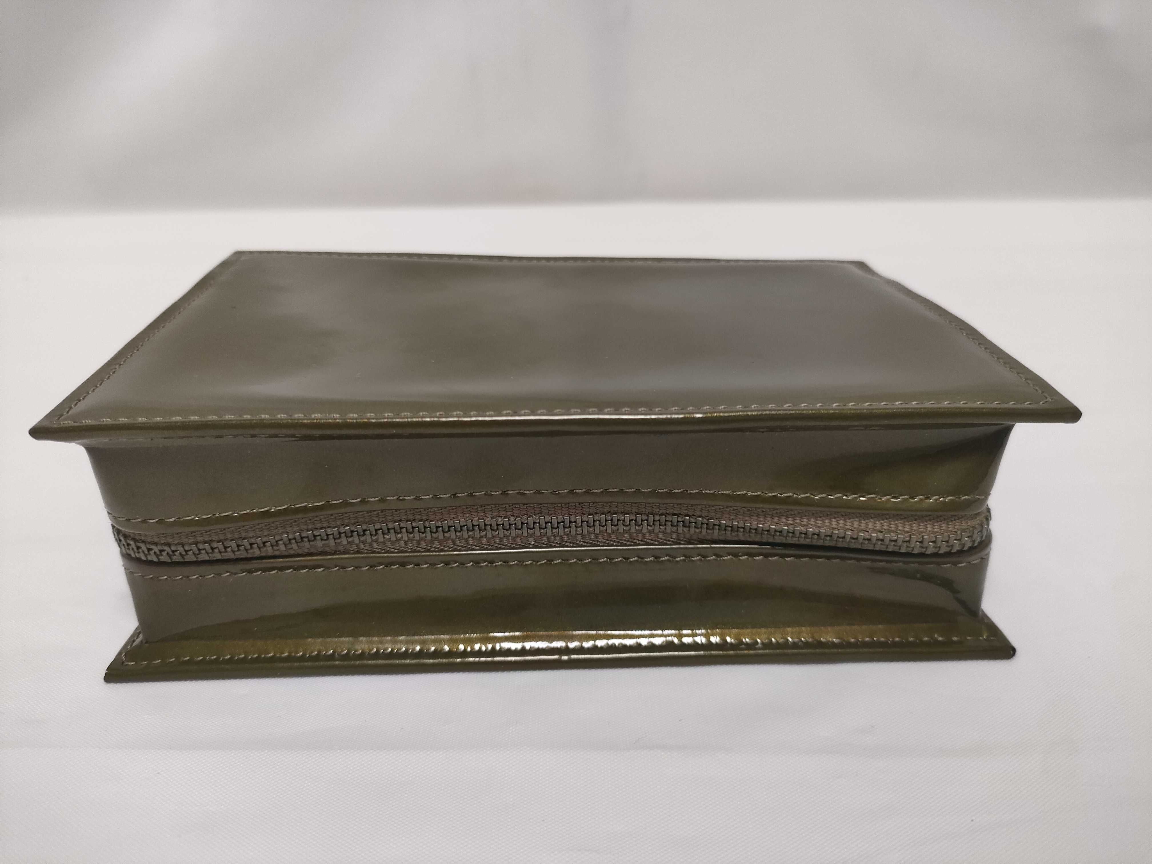 Issey Miyake Olive Green Patent Leather Structured Pouch
