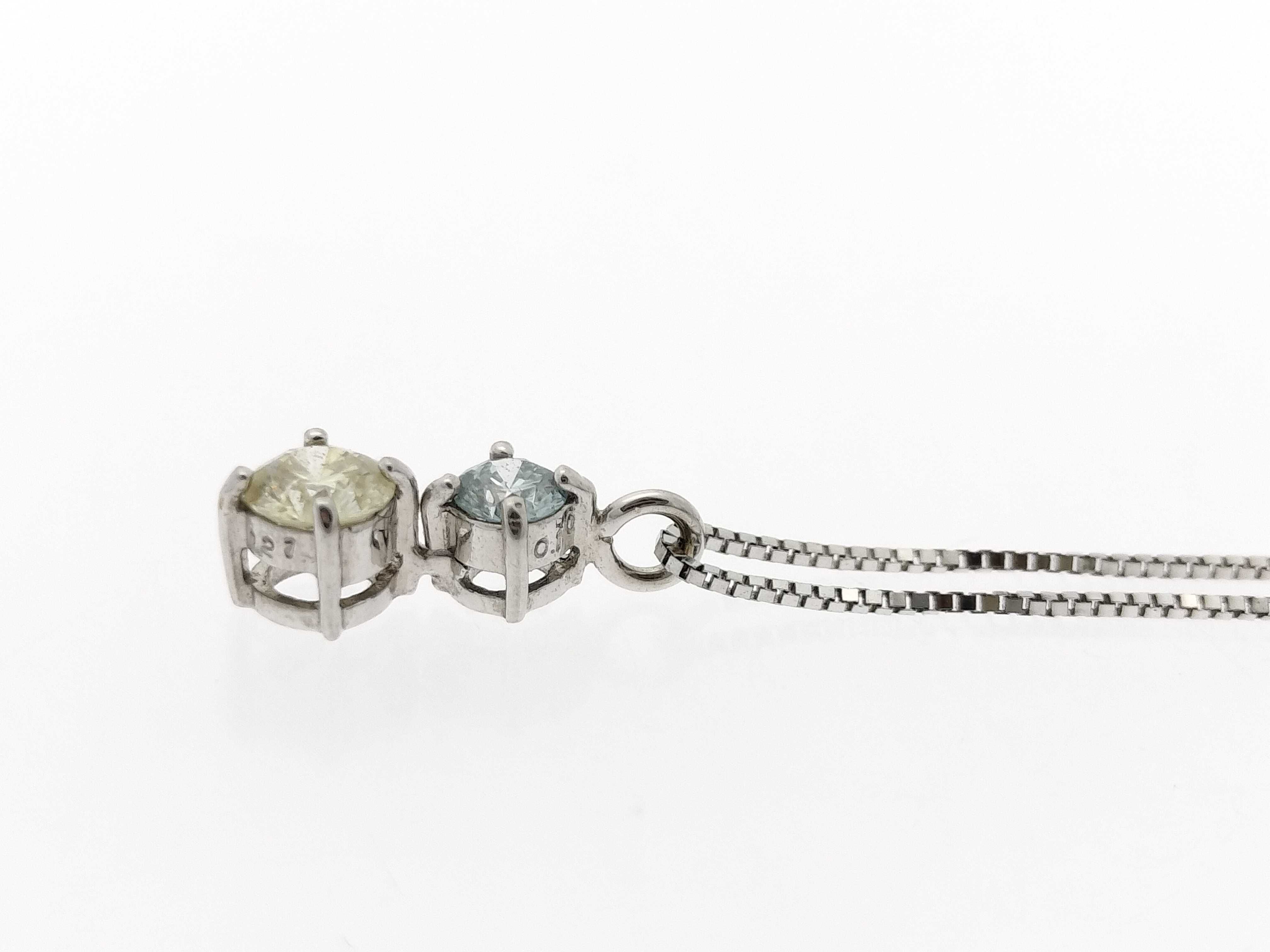 18K White Gold Two-Stone Blue and Yellow Diamond Pendant Necklace