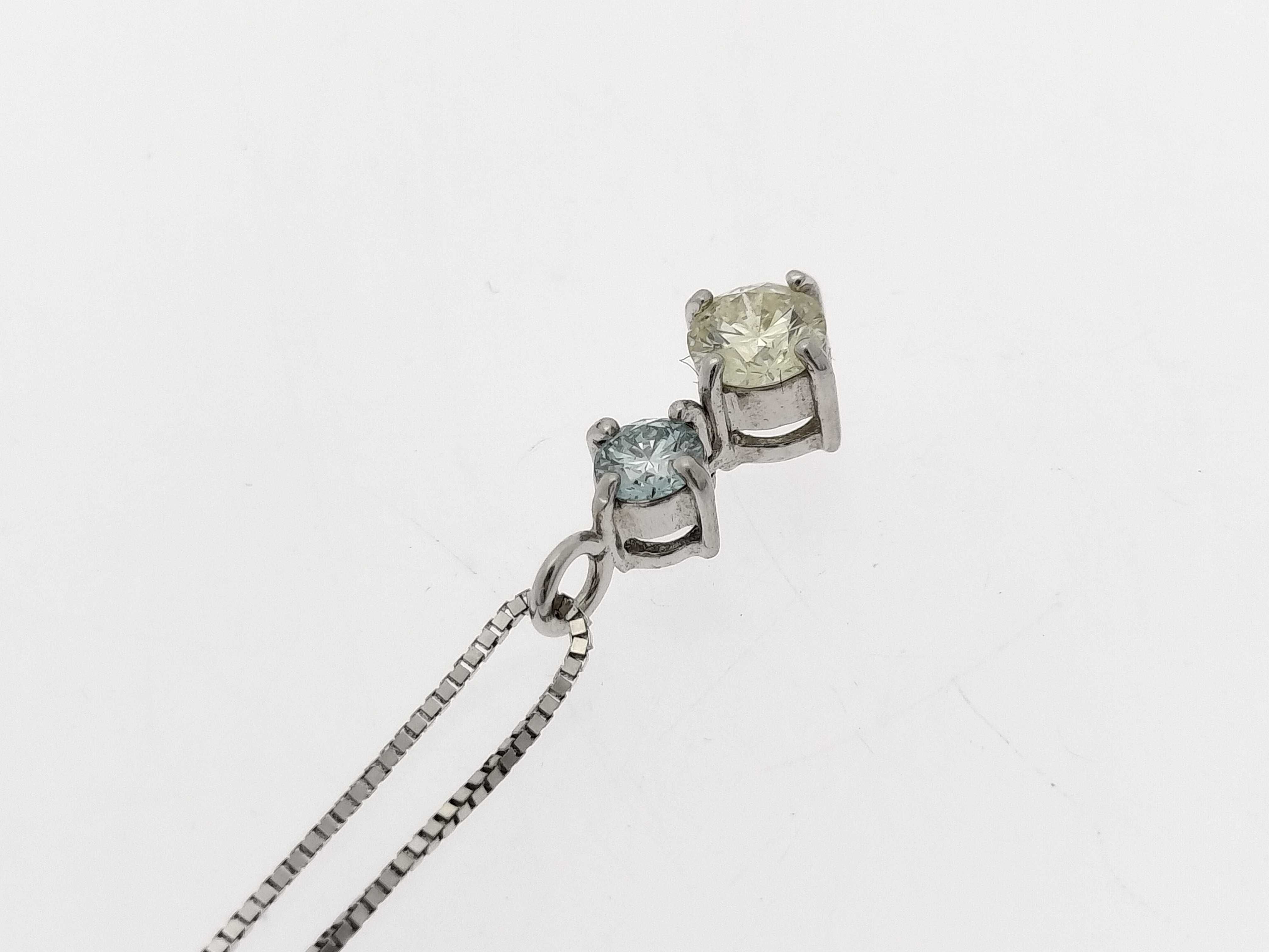 18K White Gold Two-Stone Blue and Yellow Diamond Pendant Necklace