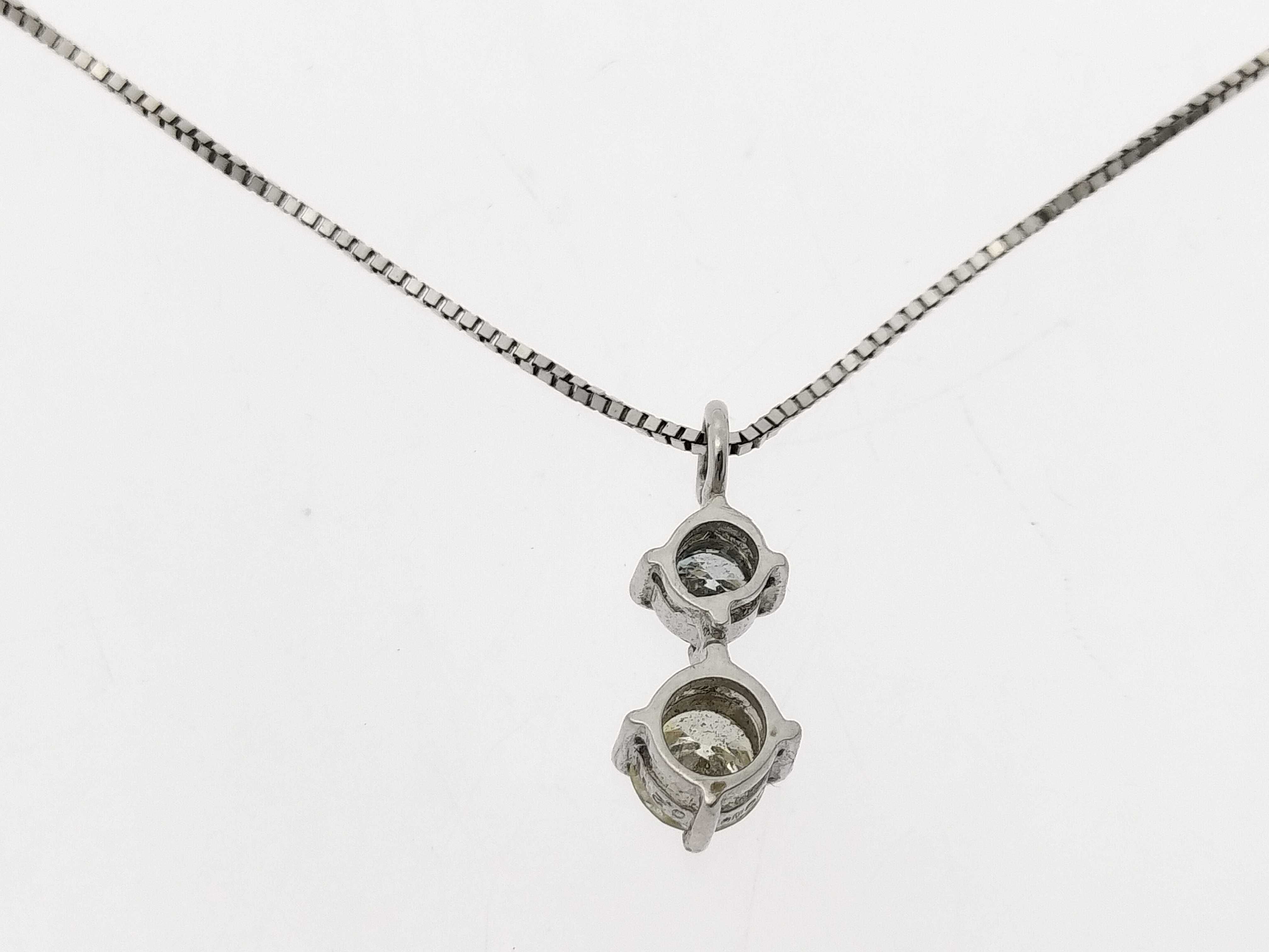 18K White Gold Two-Stone Blue and Yellow Diamond Pendant Necklace