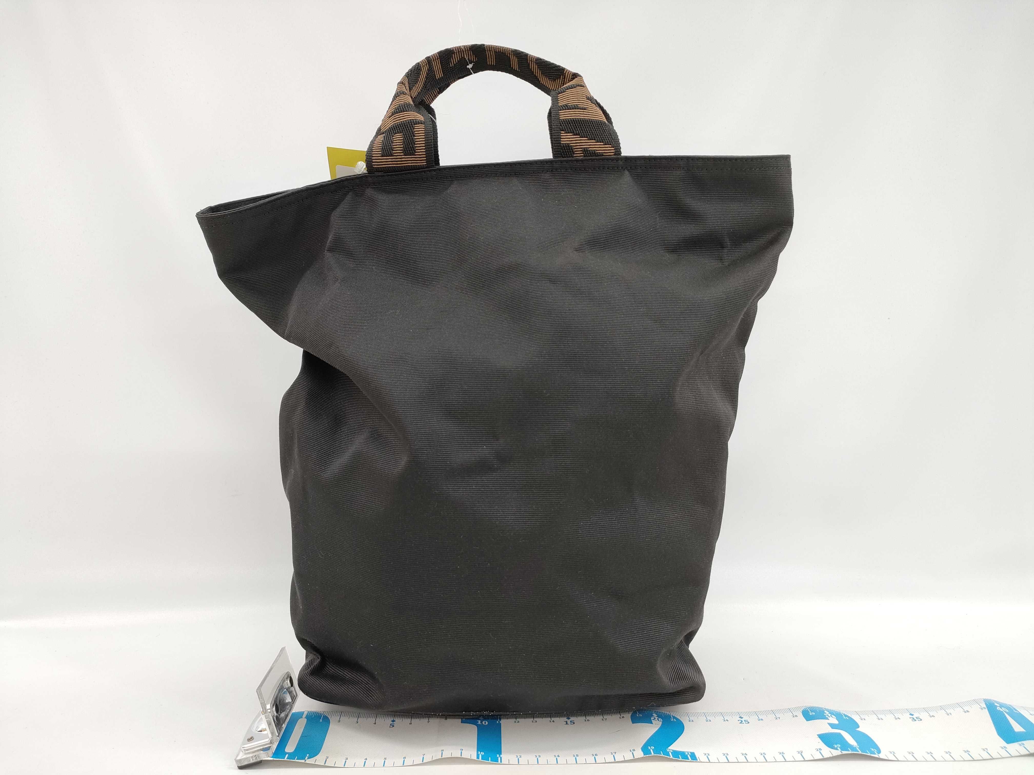 Fendi Black Ribbed Nylon Shopper Tote Bag with Logo Webbing