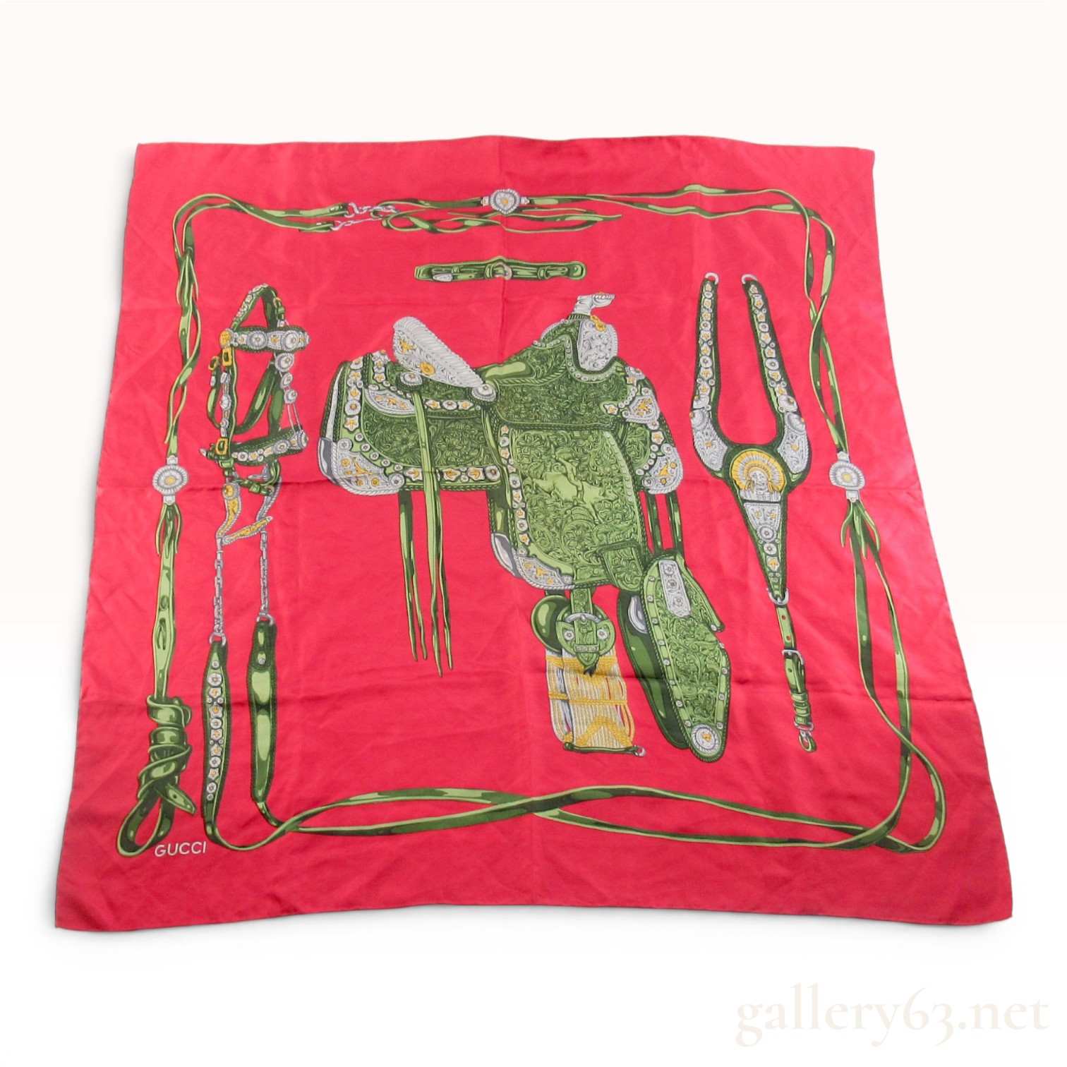 Vintage Gucci Silk Equestrian Motif Scarf
