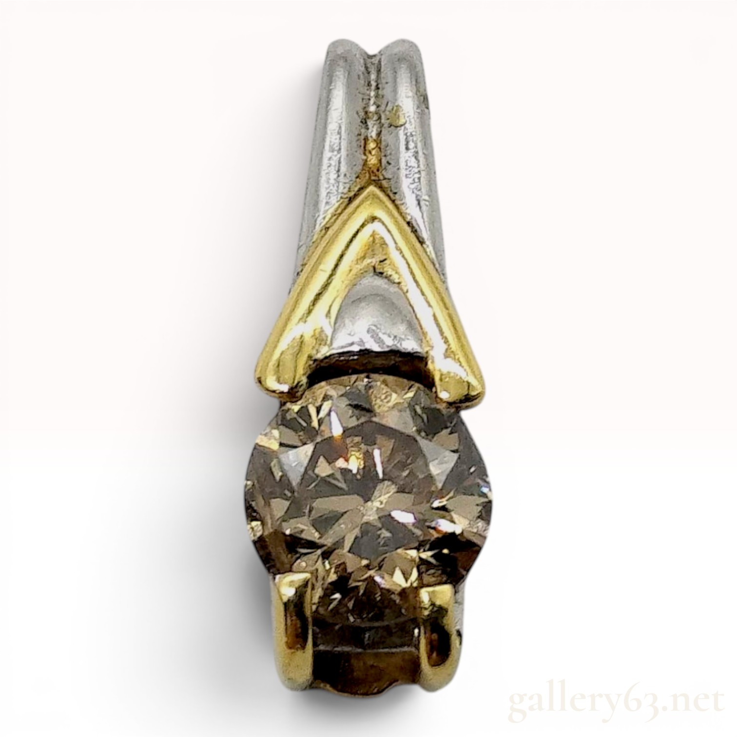 Pt900 Platinum and 18K Yellow Gold Brown Diamond Slide Pendant