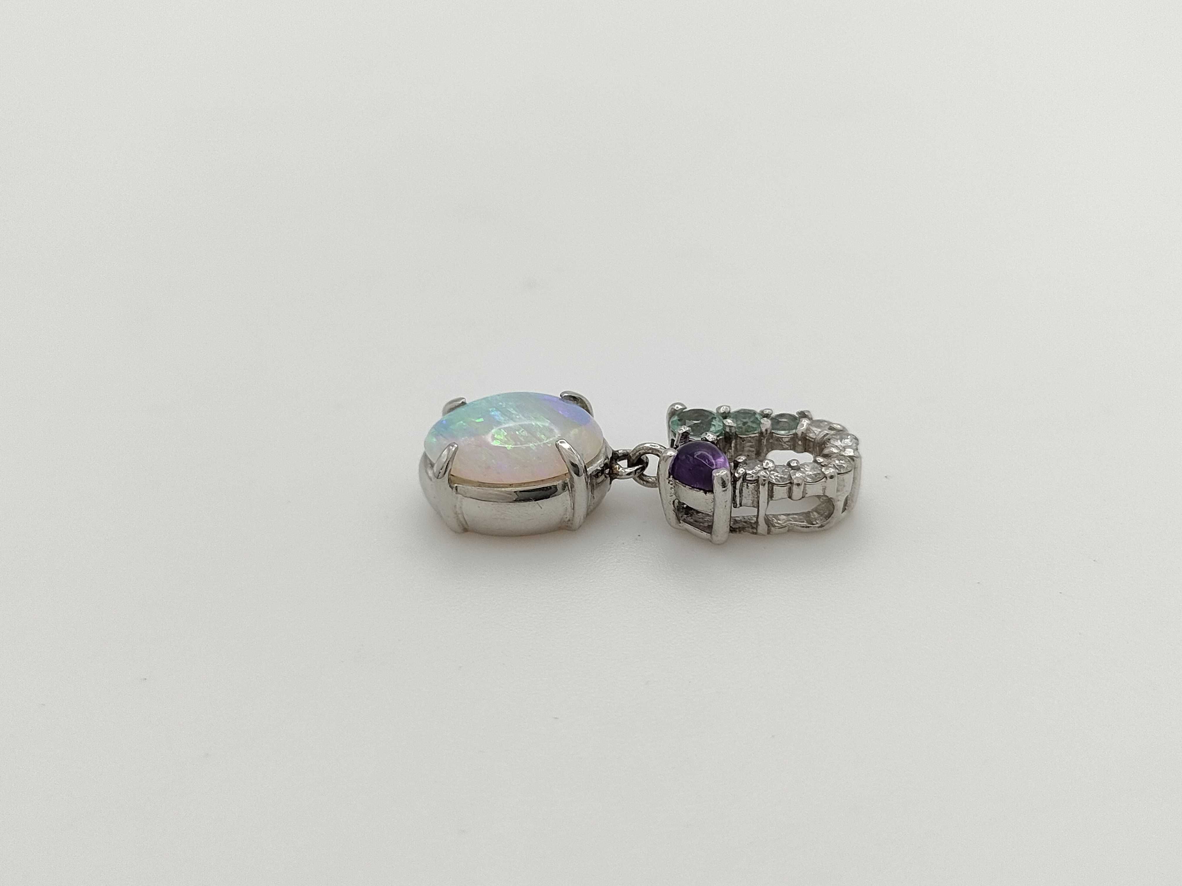Platinum 1.28ct Opal, Amethyst, Aquamarine & Diamond Pendant