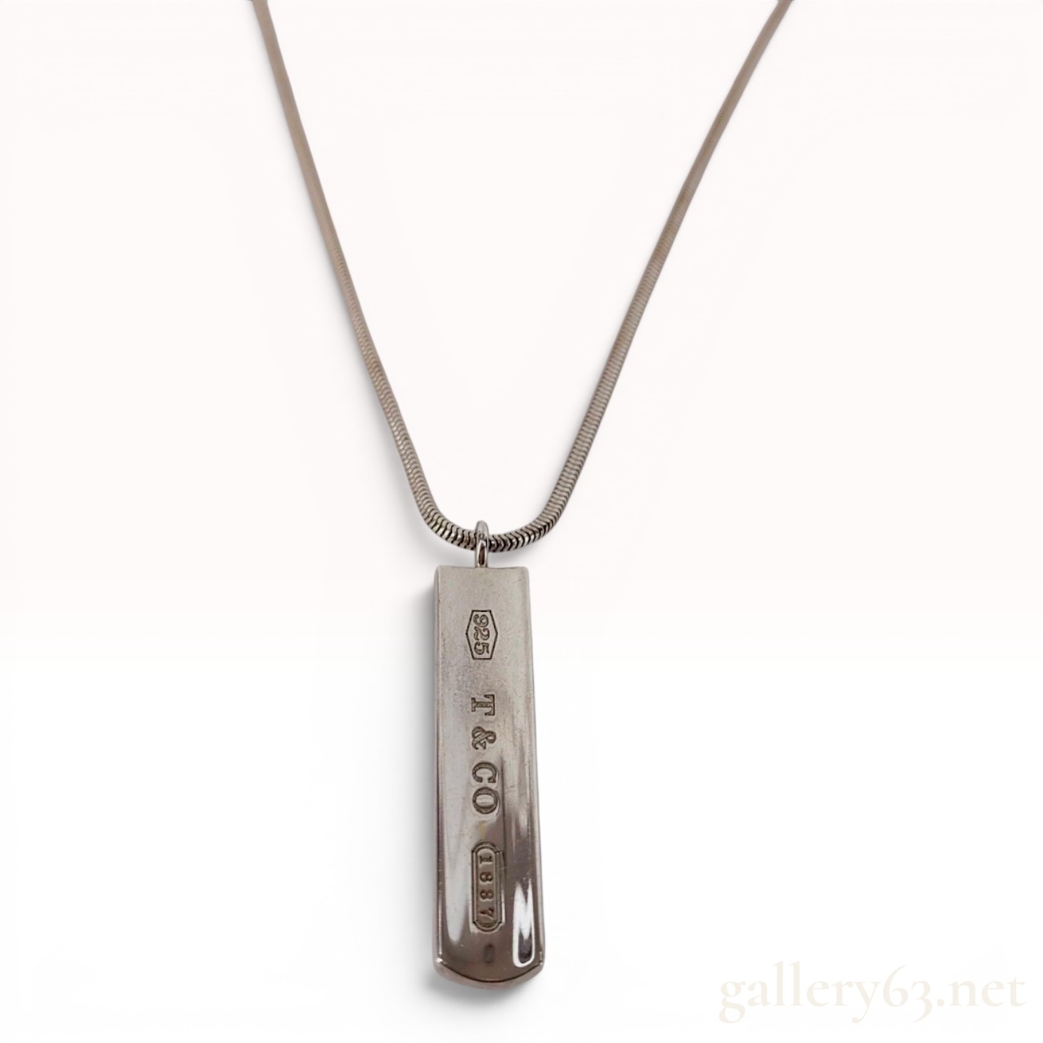 Tiffany and Co 1837 Sterling Silver Bar Pendant Necklace