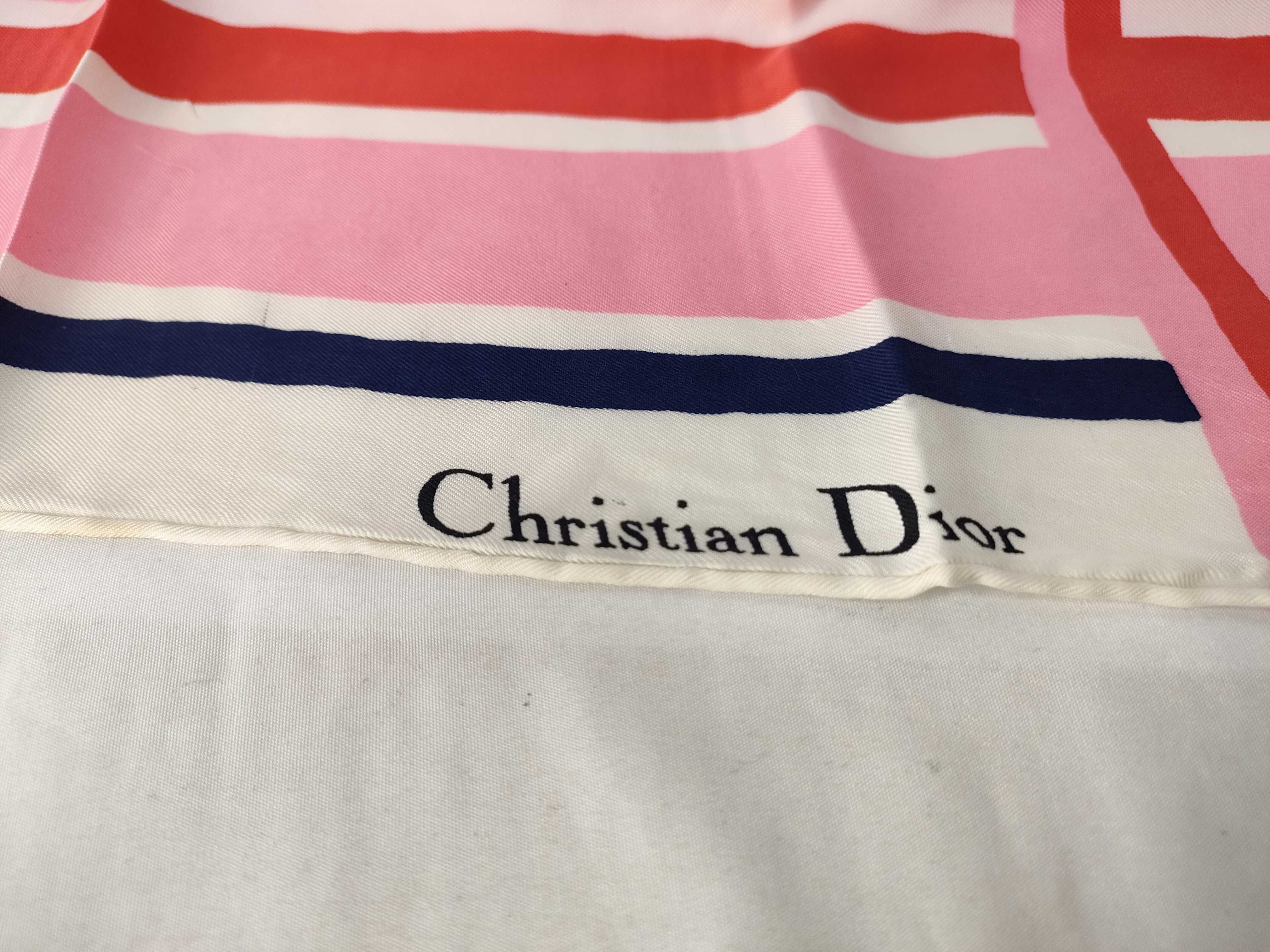 Christian Dior Floral and Geometric Stripe Silk Scarf