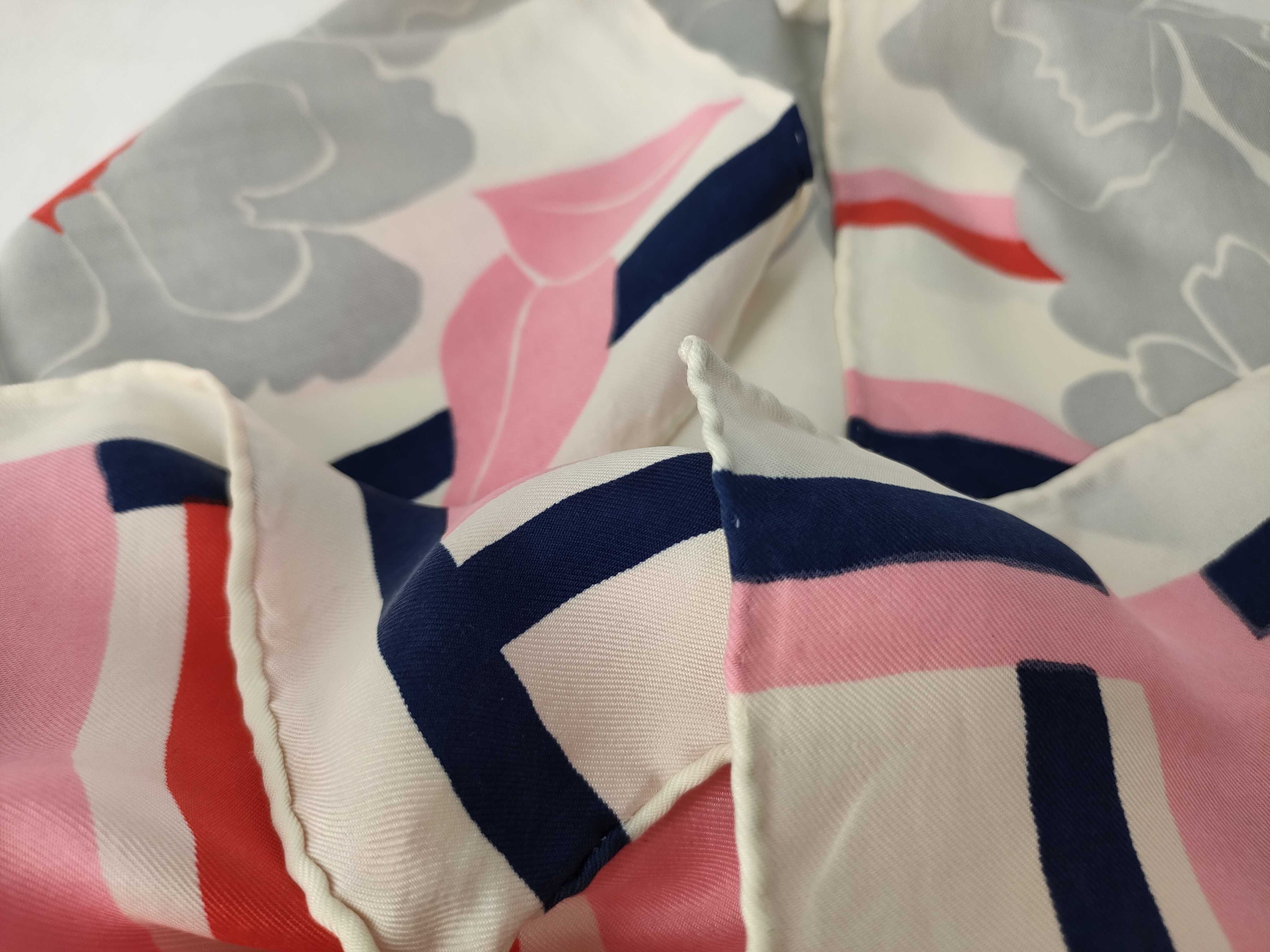 Christian Dior Floral and Geometric Stripe Silk Scarf