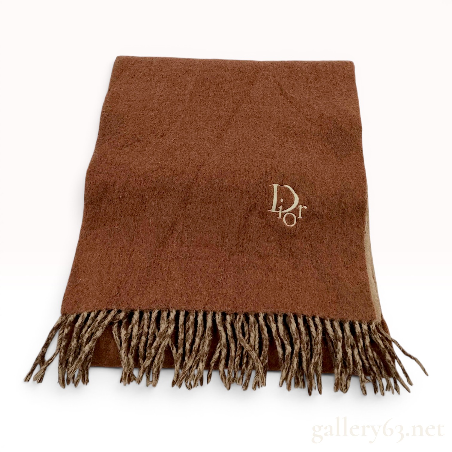 Christian Dior Reversible Wool and Cashmere Scarf in Russet and Camel