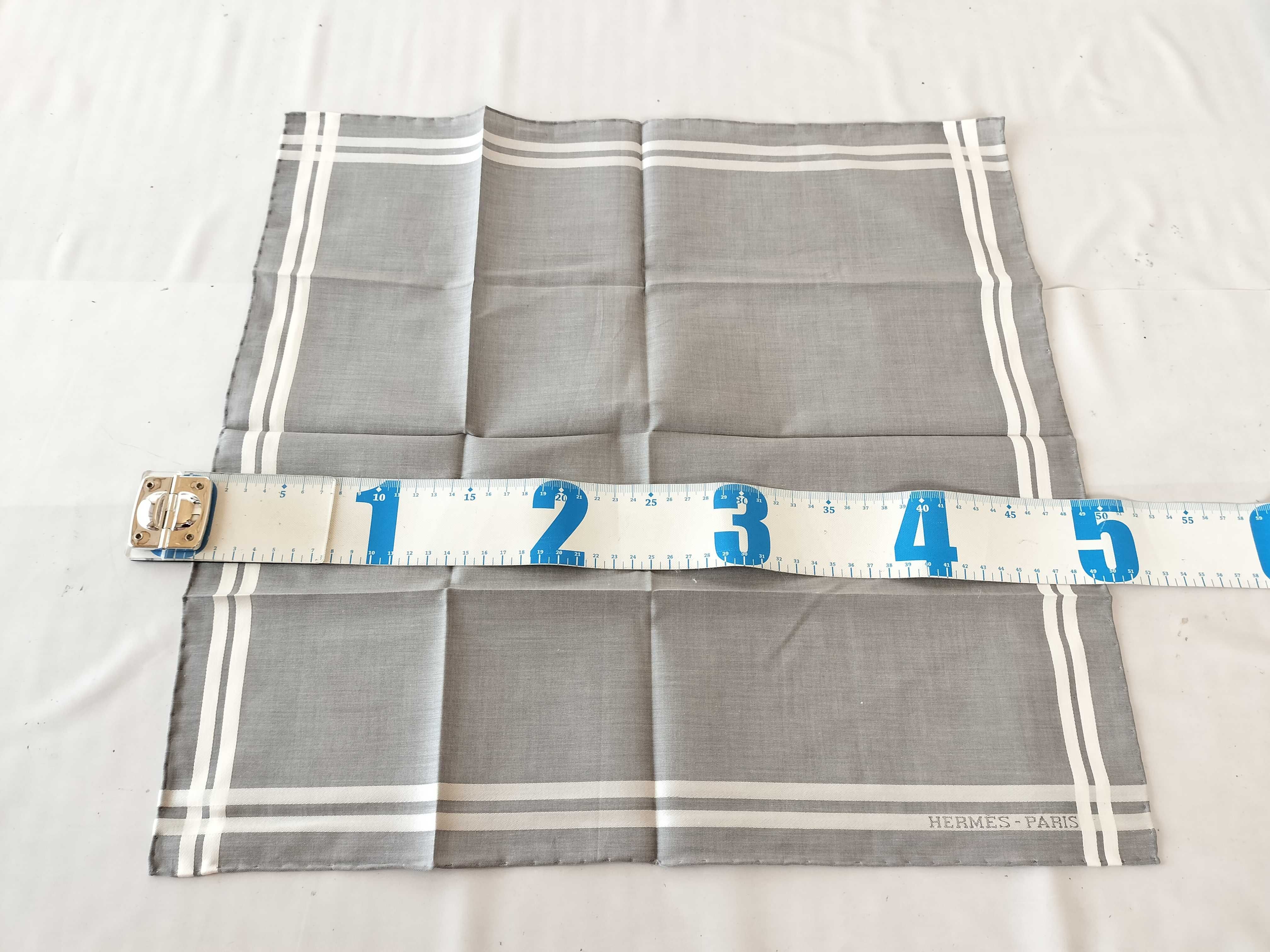 Hermes Grey and White Border Stripe Cotton Handkerchief