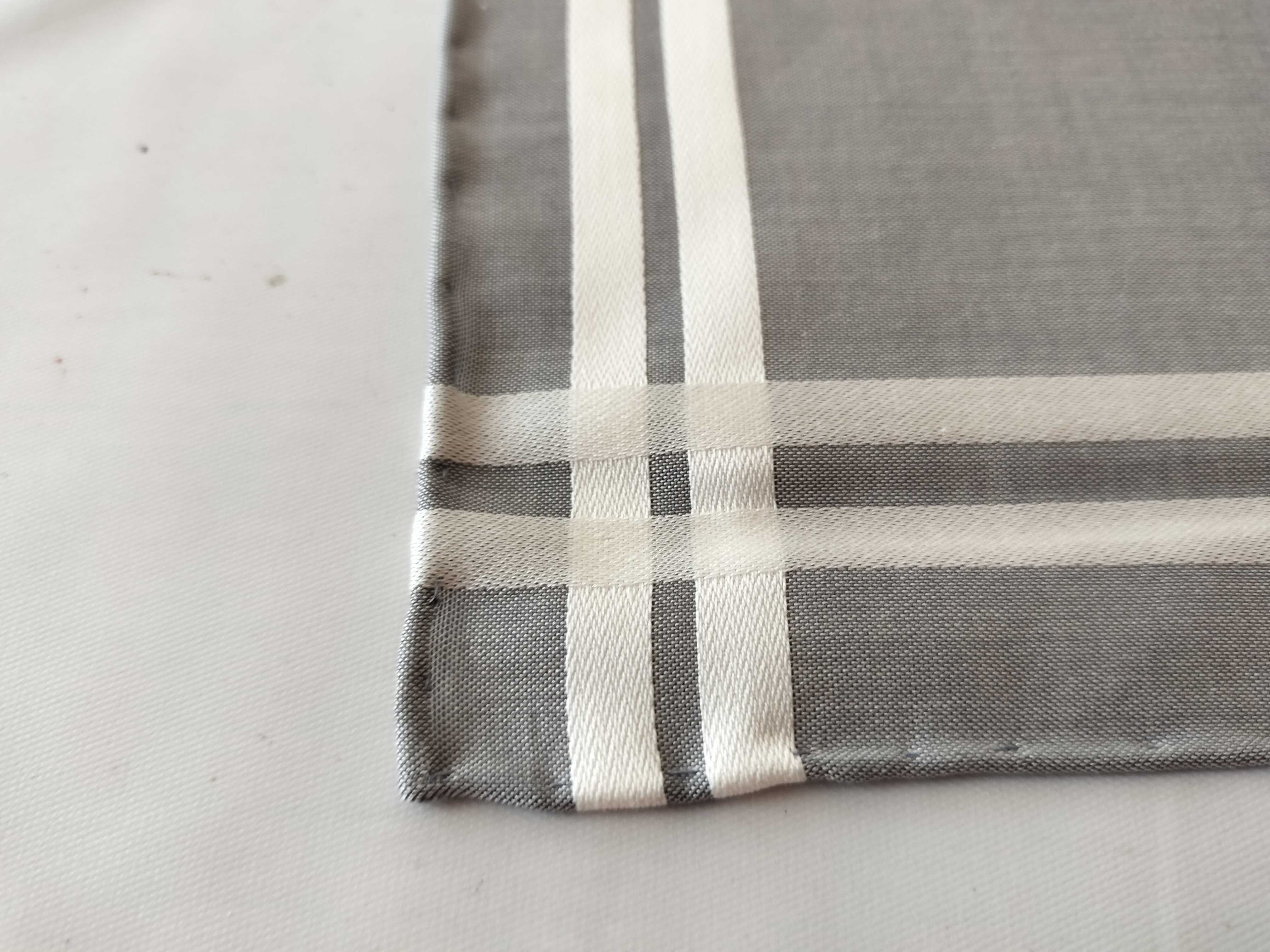 Hermes Grey and White Border Stripe Cotton Handkerchief