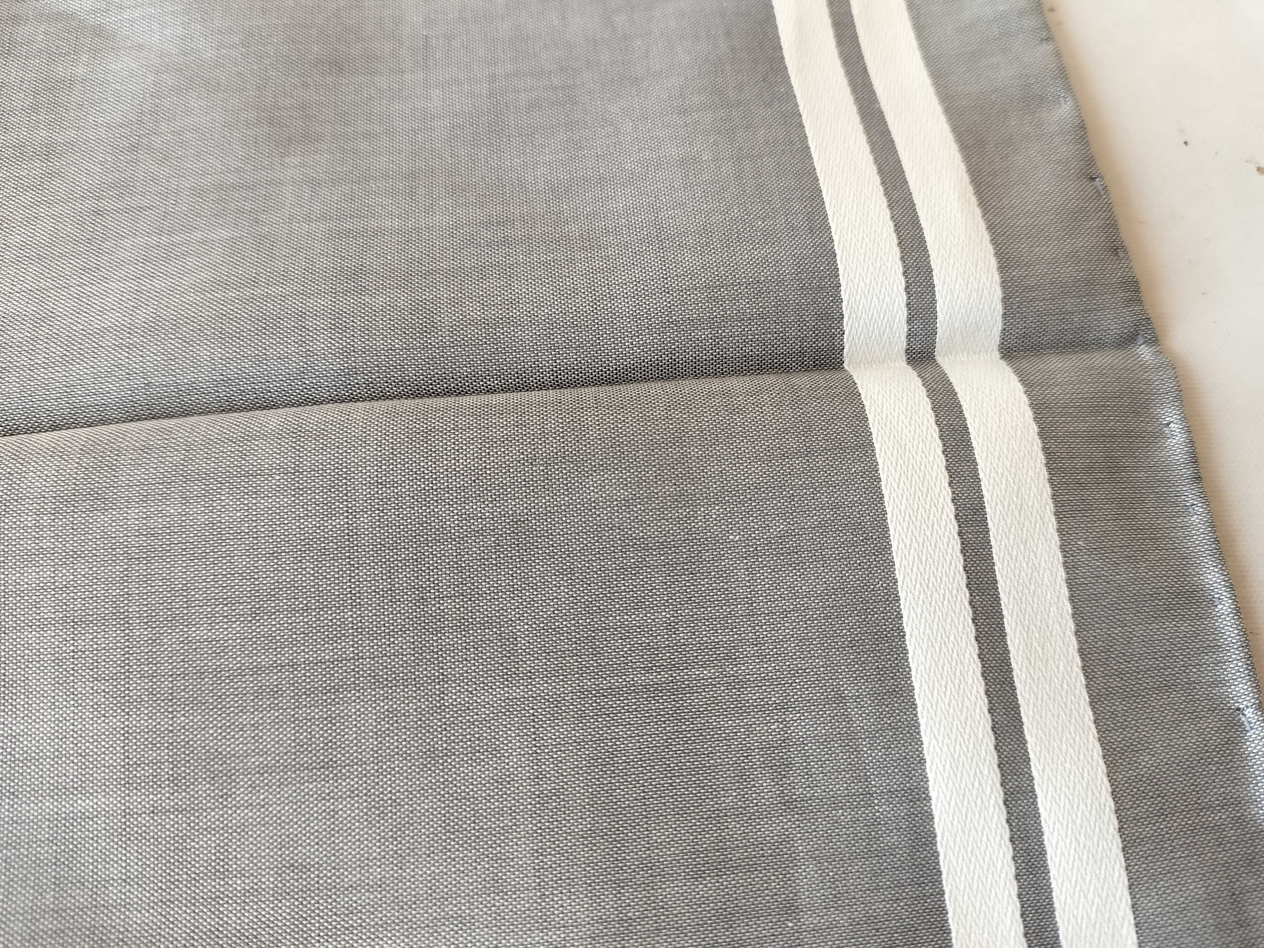 Hermes Grey and White Border Stripe Cotton Handkerchief