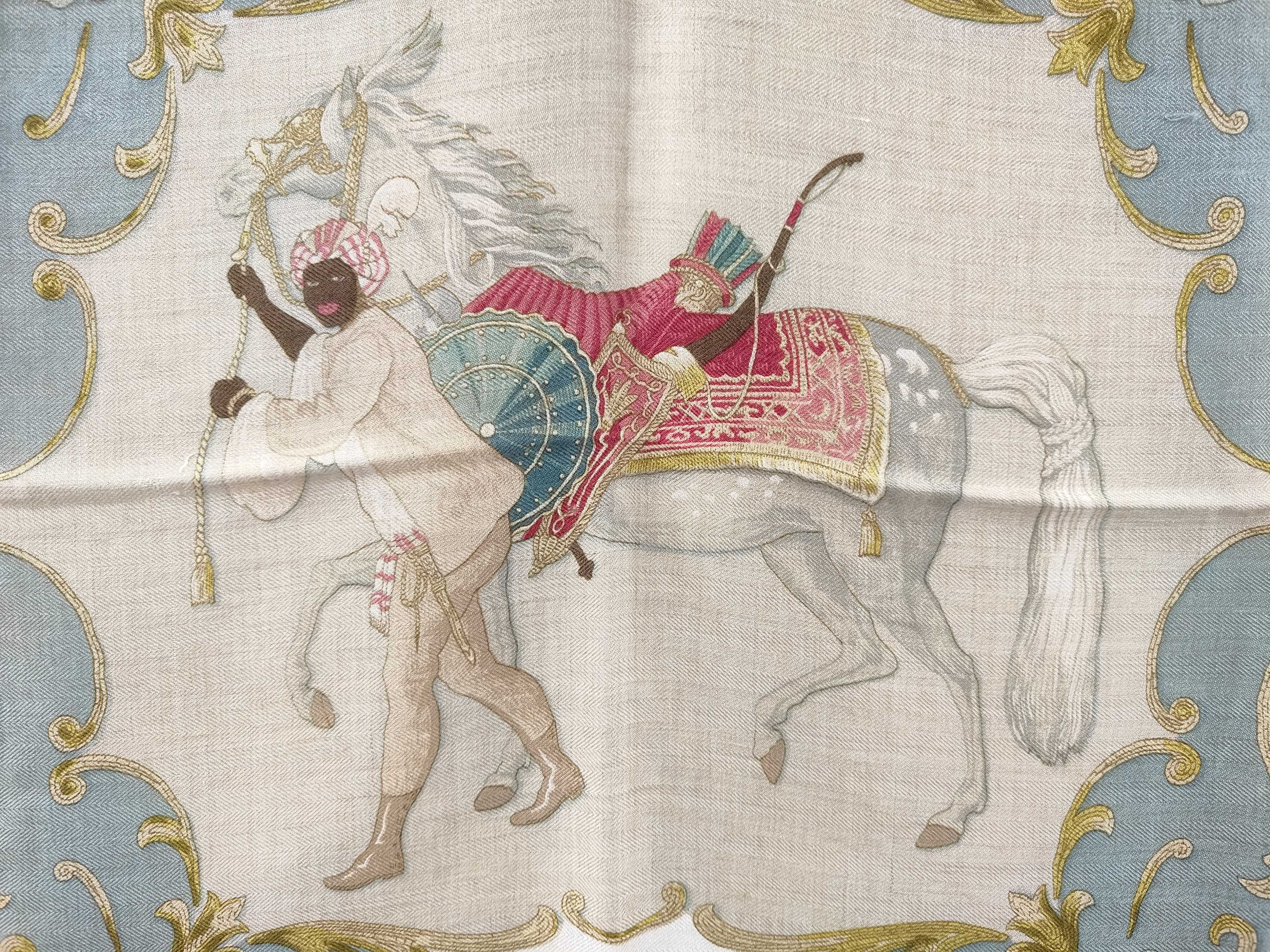 Hermes Cheval Turc Cashmere and Silk Scarf