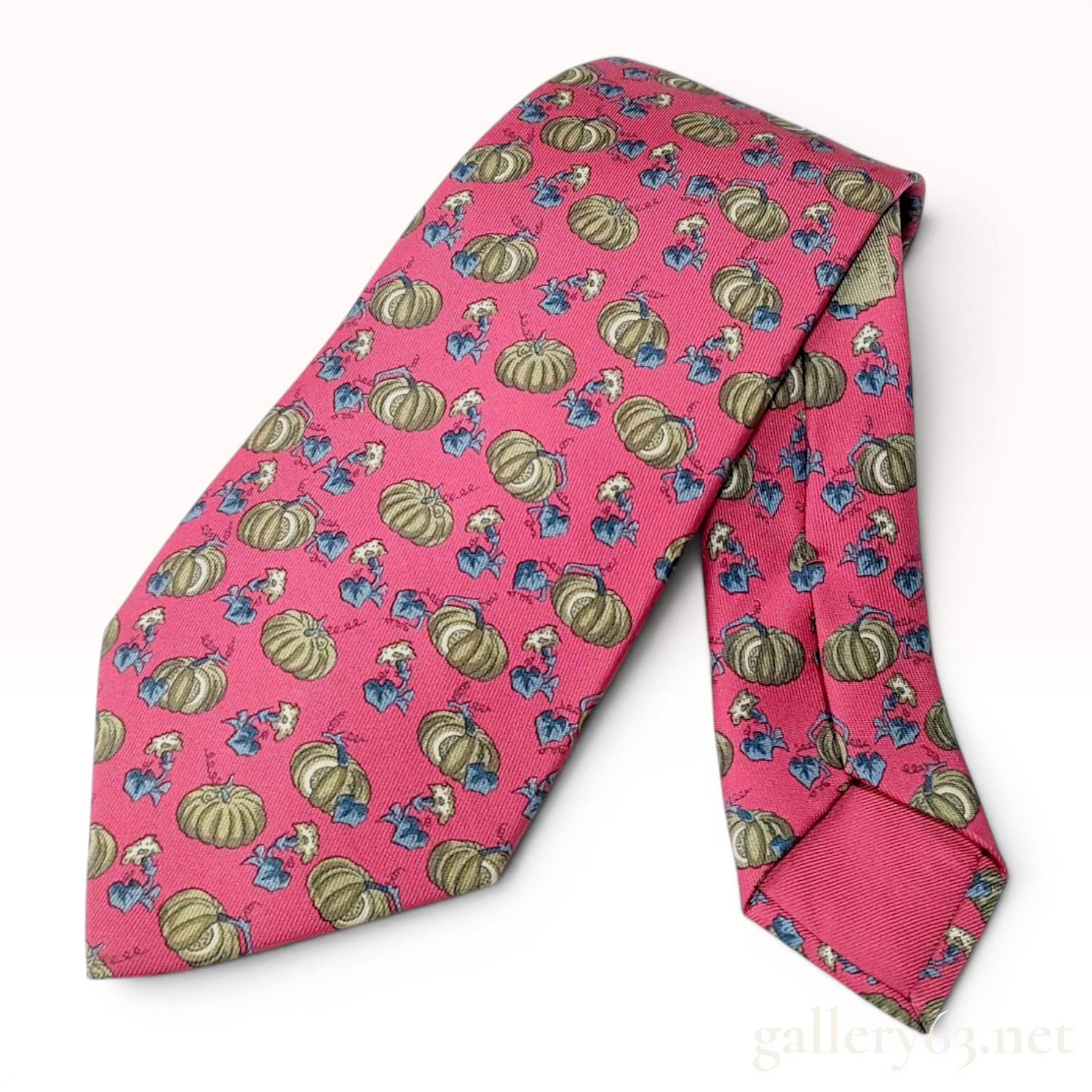Hermes Silk Necktie with Pumpkin and Squash Pattern
