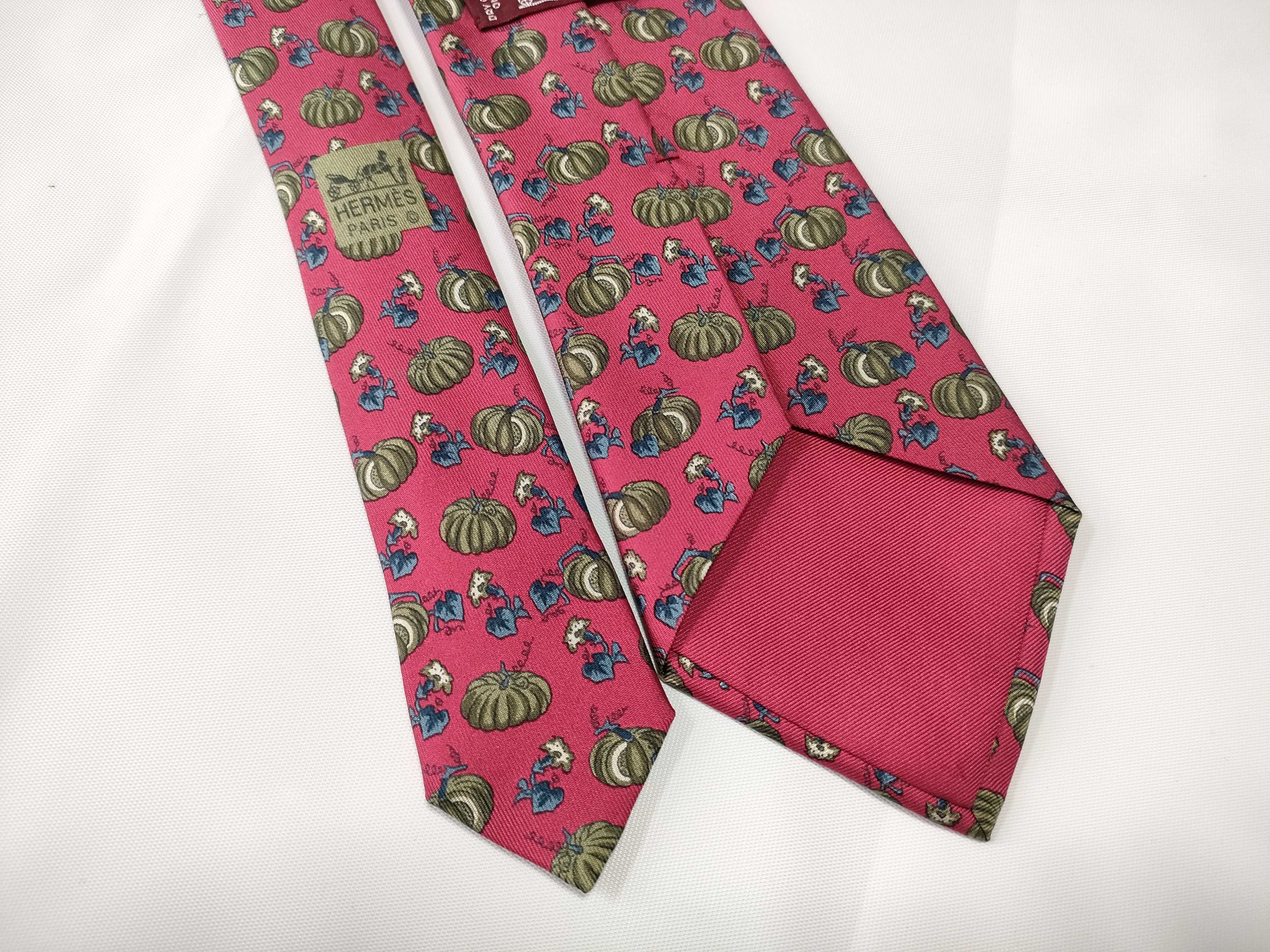 Hermes Silk Necktie with Pumpkin and Squash Pattern