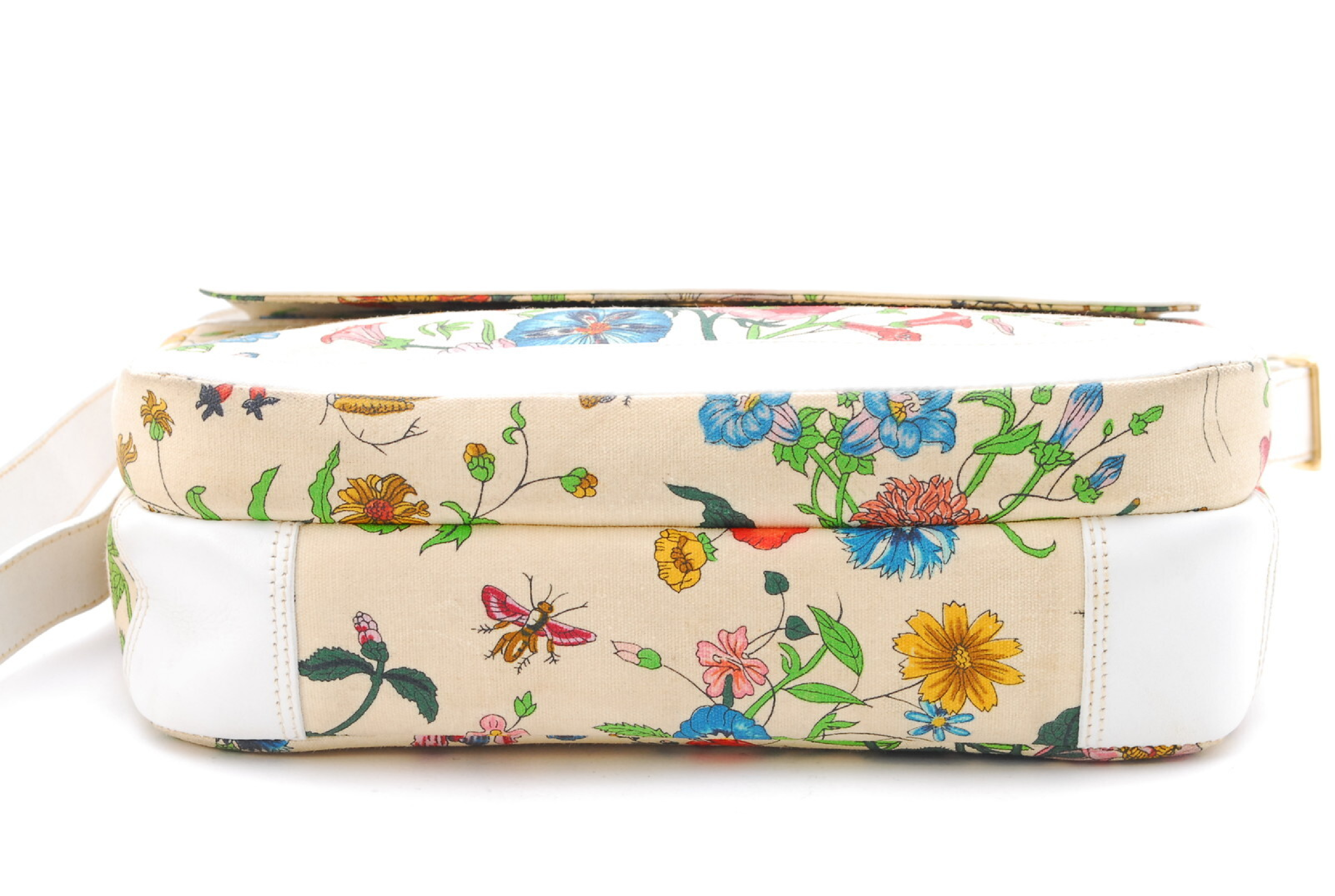 Vintage Gucci Flora Print Canvas and White Leather Shoulder Bag
