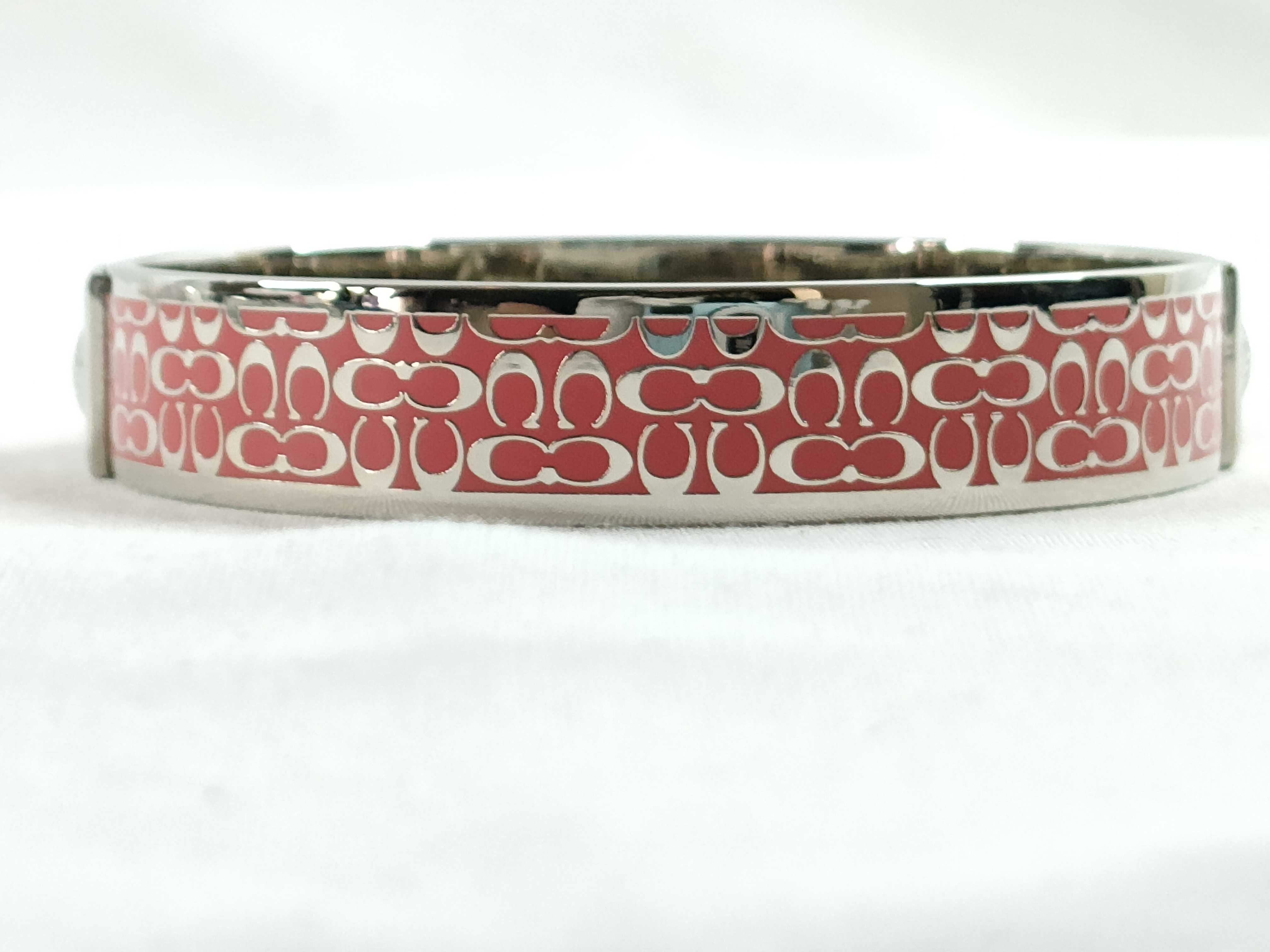 Coach Signature C Pink Enamel Hinge Bangle Bracelet