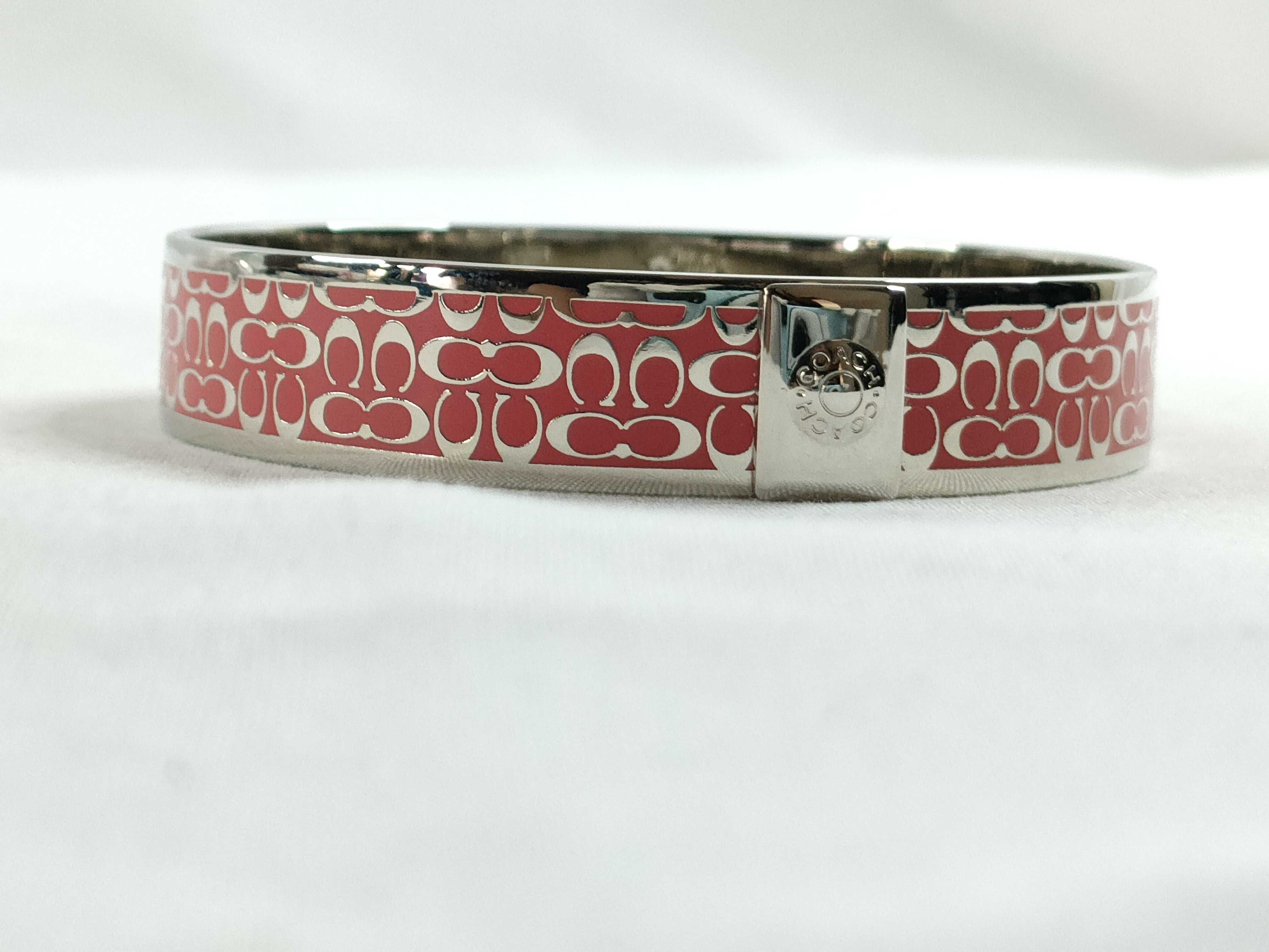 Coach Signature C Pink Enamel Hinge Bangle Bracelet