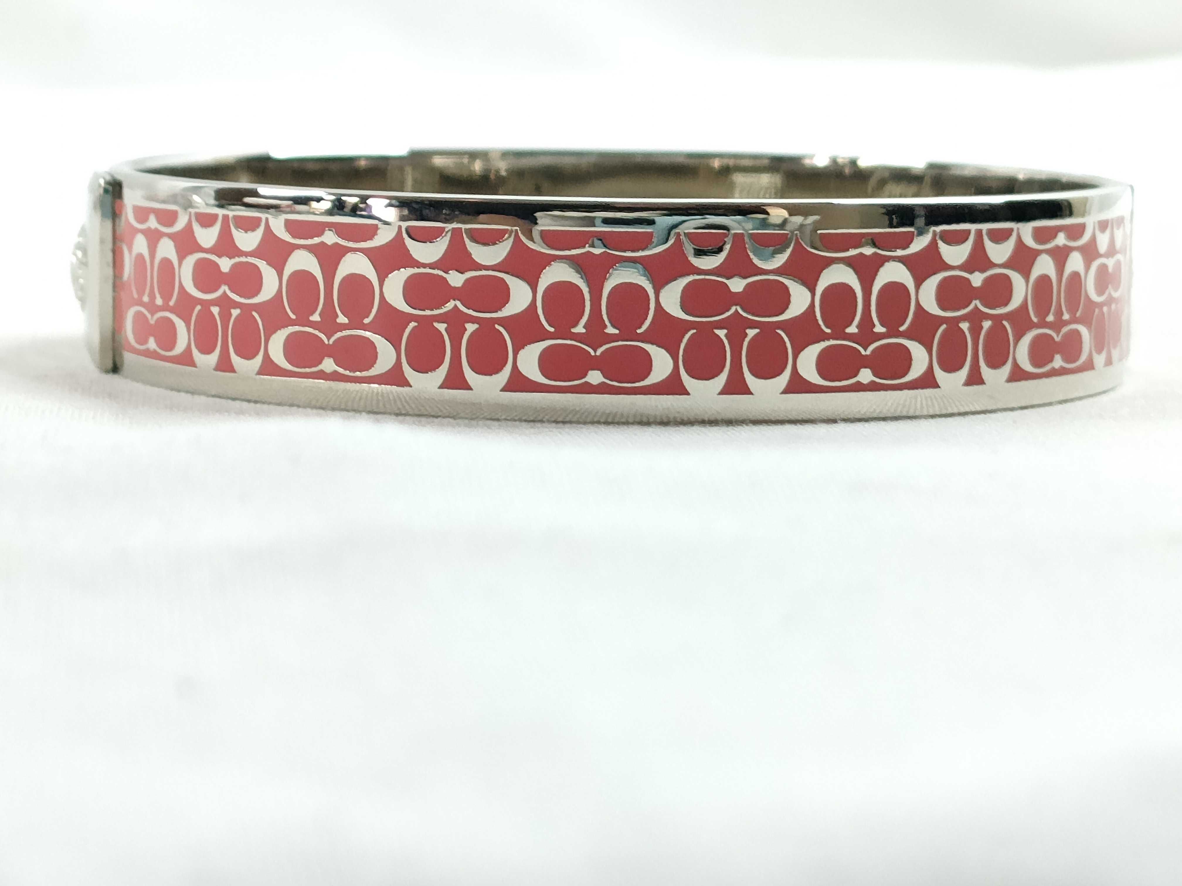 Coach Signature C Pink Enamel Hinge Bangle Bracelet