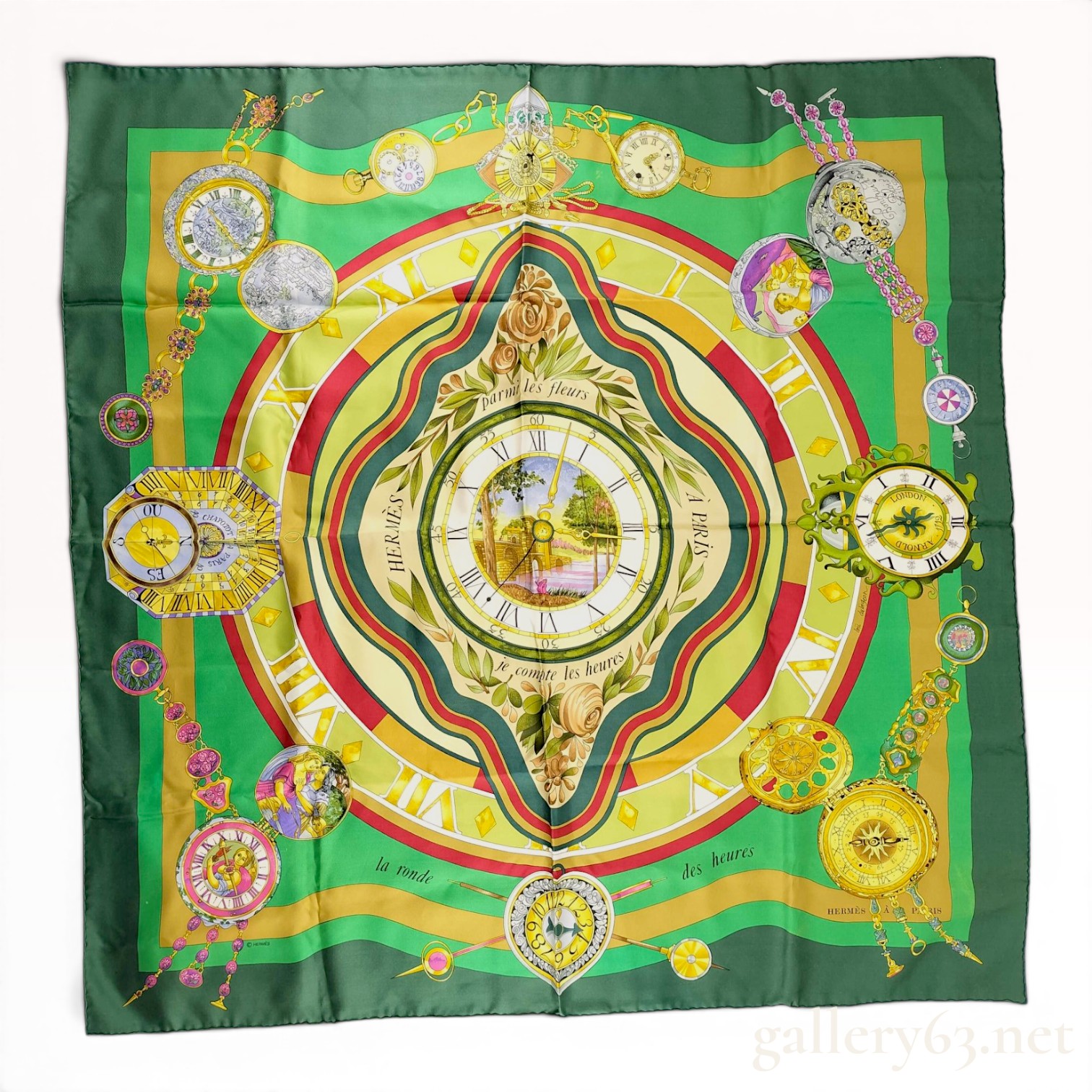 Hermes Parmi les Fleurs Je Compte les Heures Silk Scarf